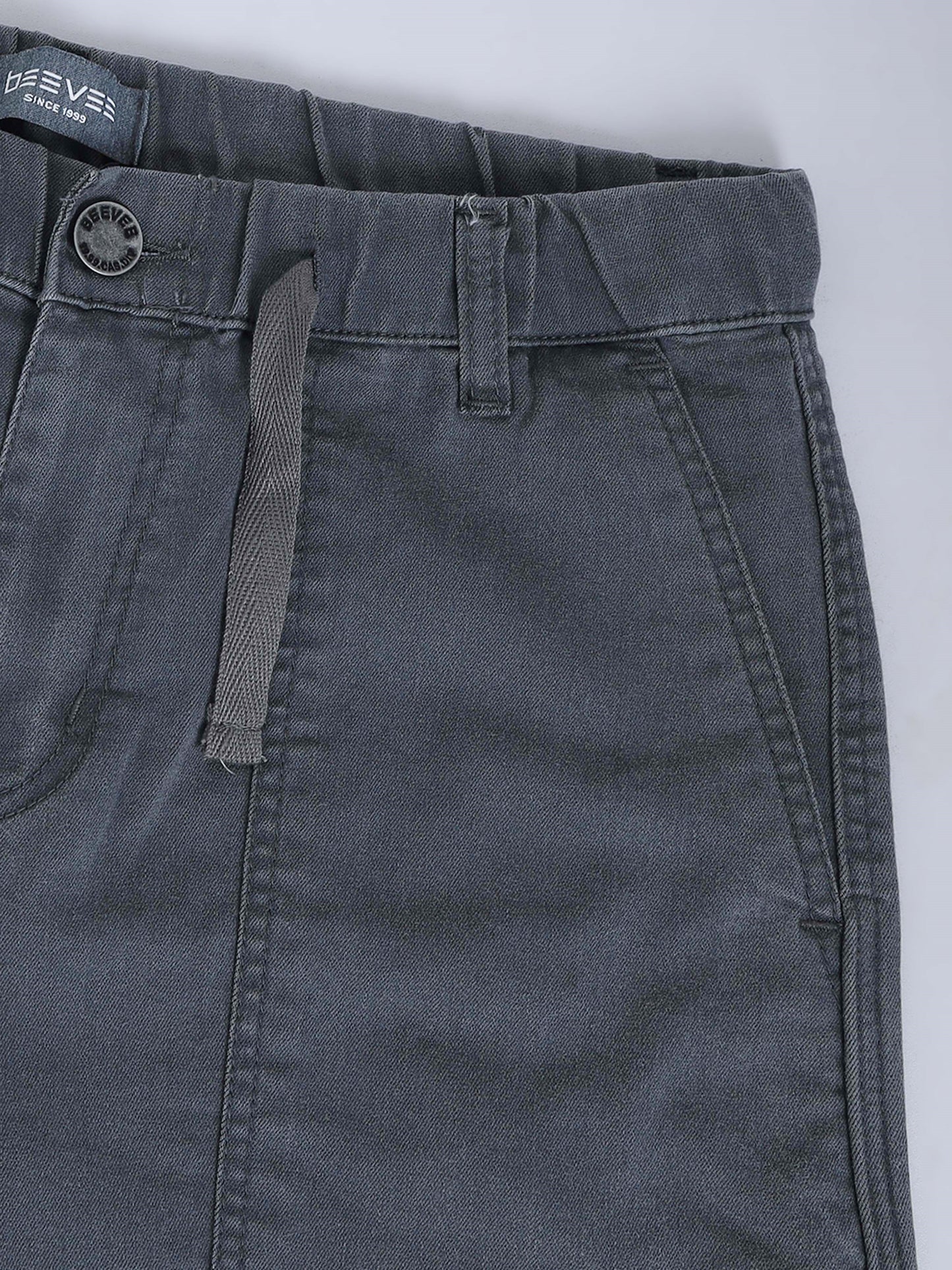Grey Denim Cotton Blend Solid Mid Rise Pyjama