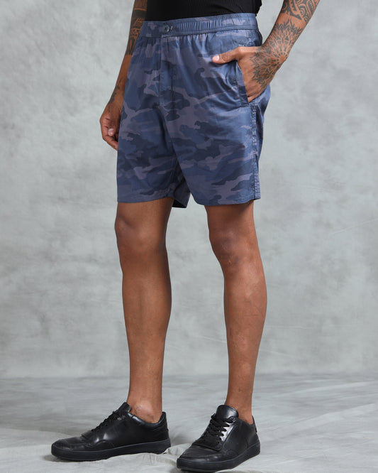 Men M Blue Military Camouflage Printed Shorts