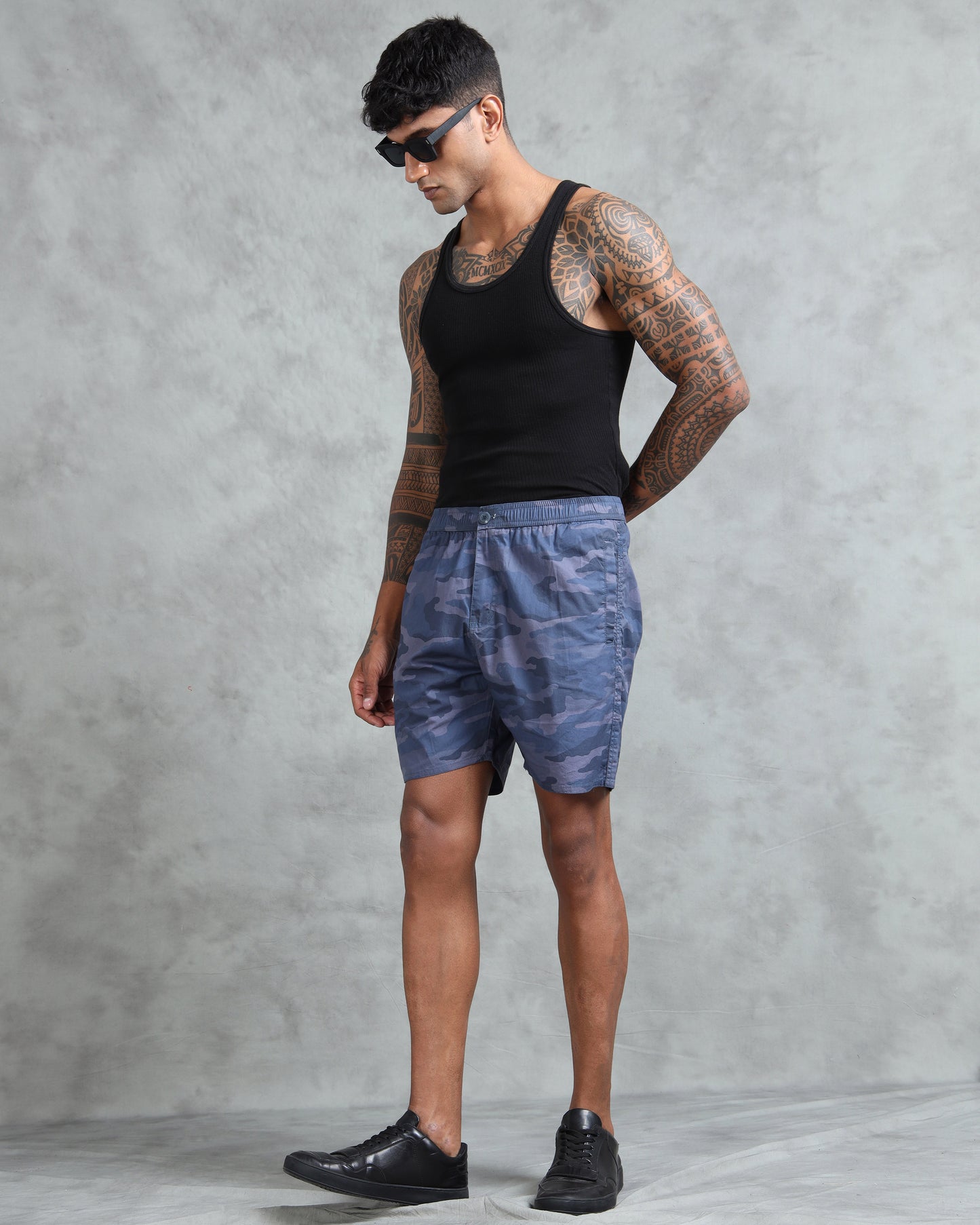 Men M Blue Military Camouflage Printed Shorts