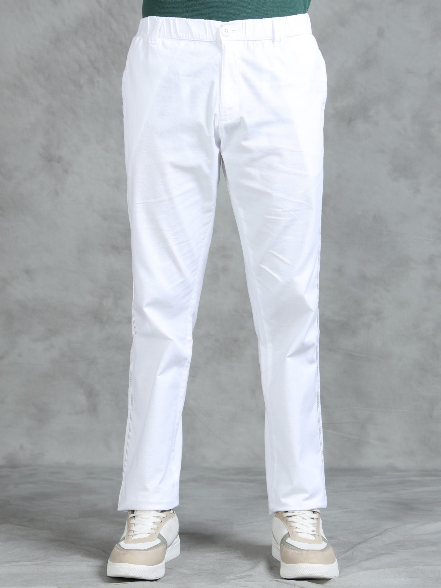 White Cotton Lycra Solid Pyjama
