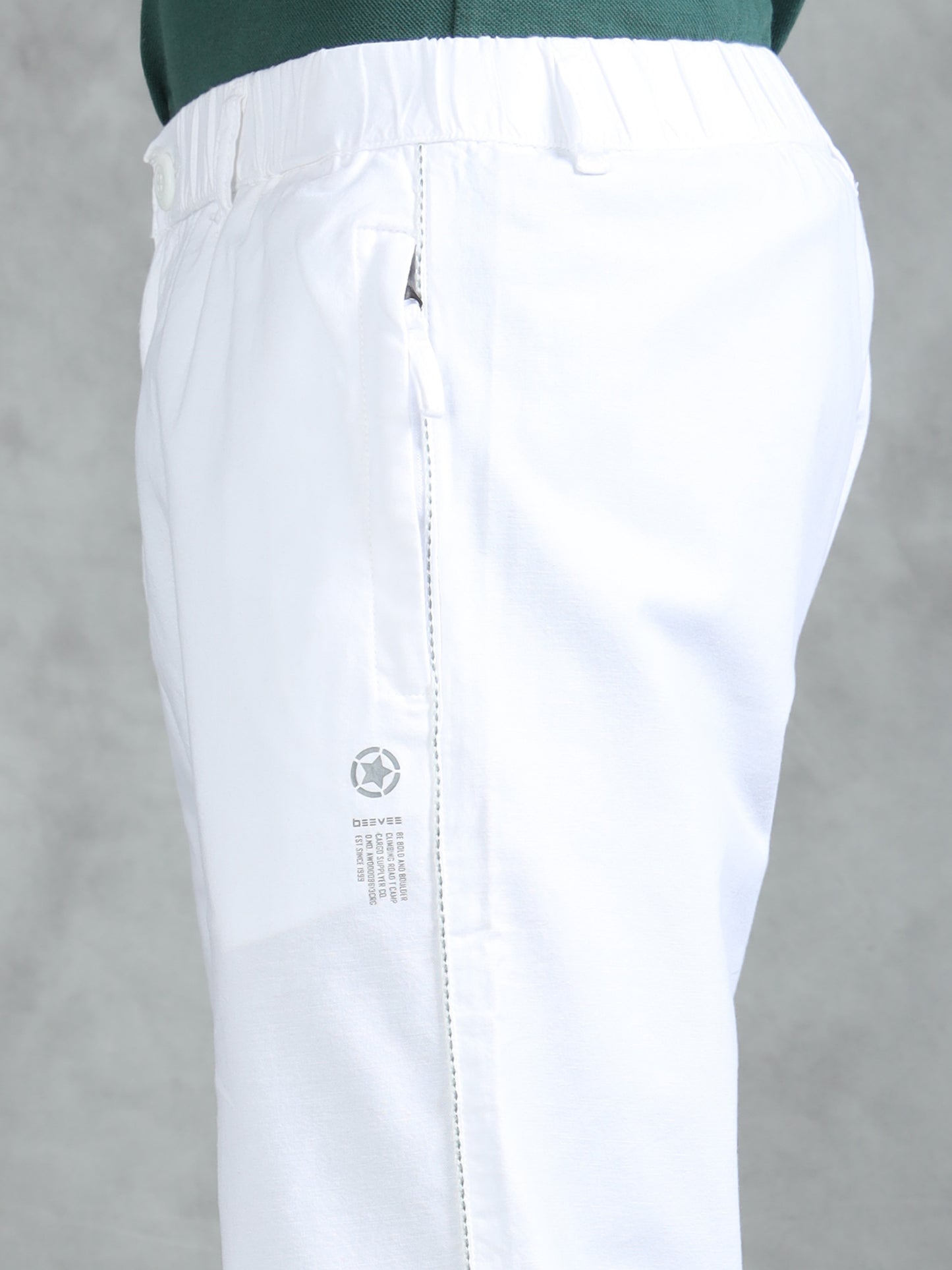 White Cotton Lycra Solid Pyjama