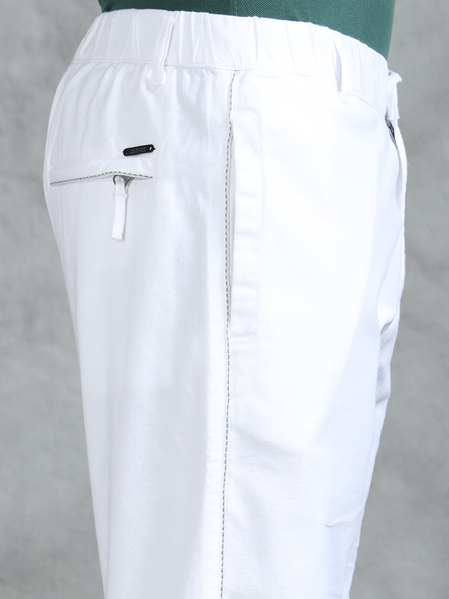 White Cotton Lycra Solid Pyjama