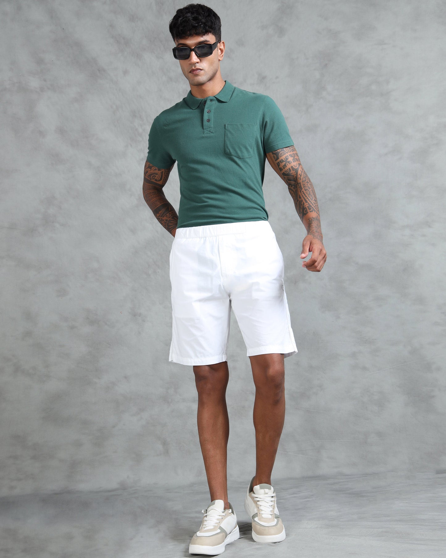Solid Men White Regular Shorts