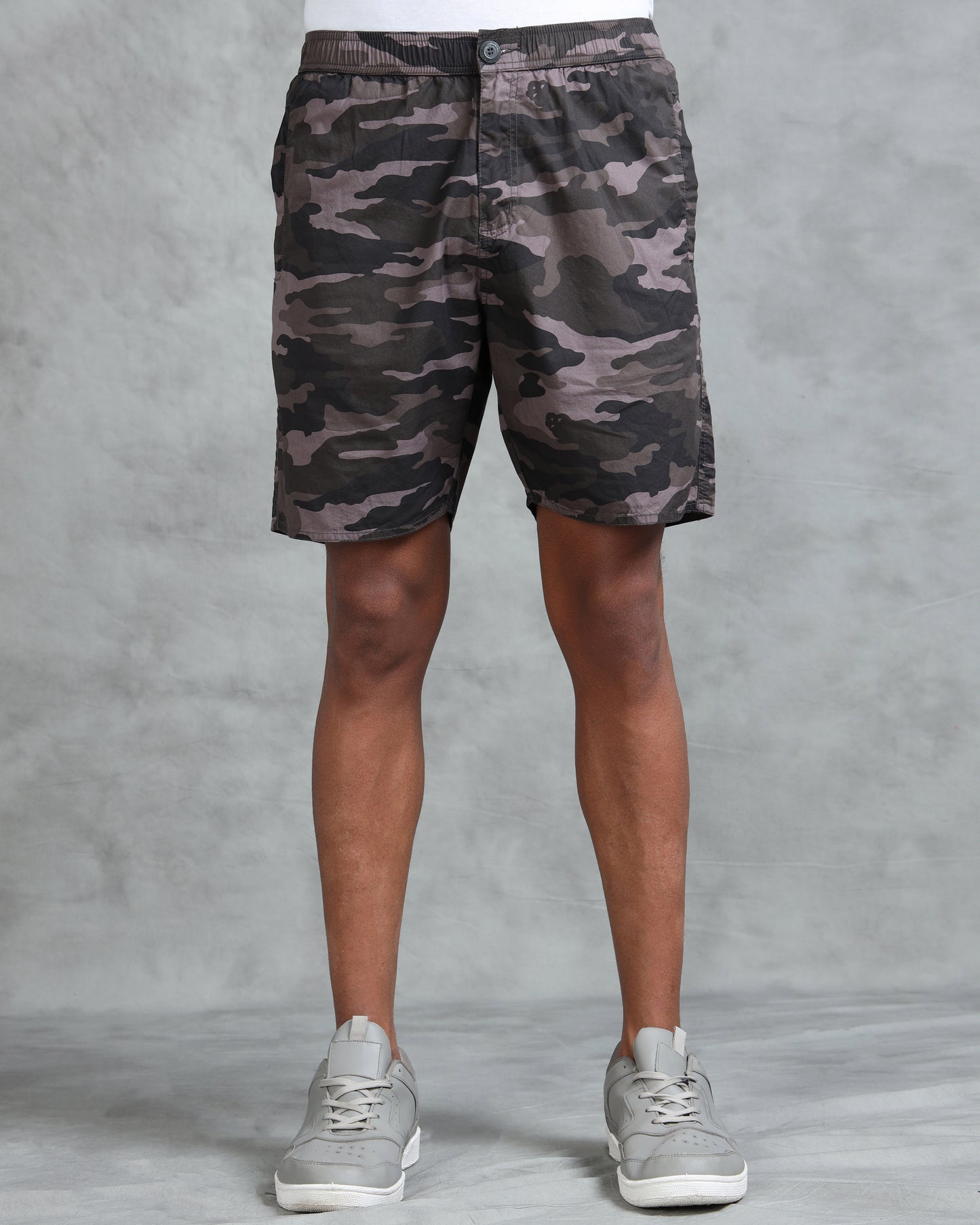 Men Grey Military Camouflage Printed Shorts