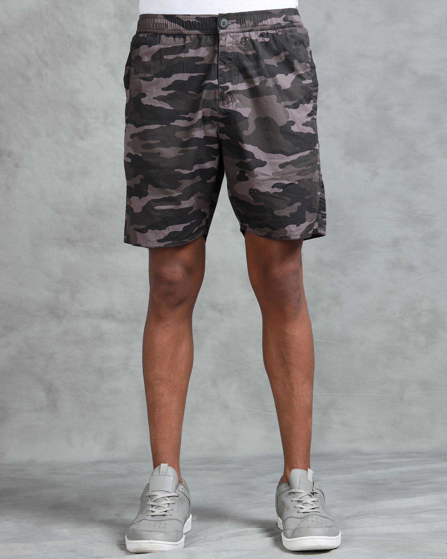 Men Grey Military Camouflage Printed Shorts