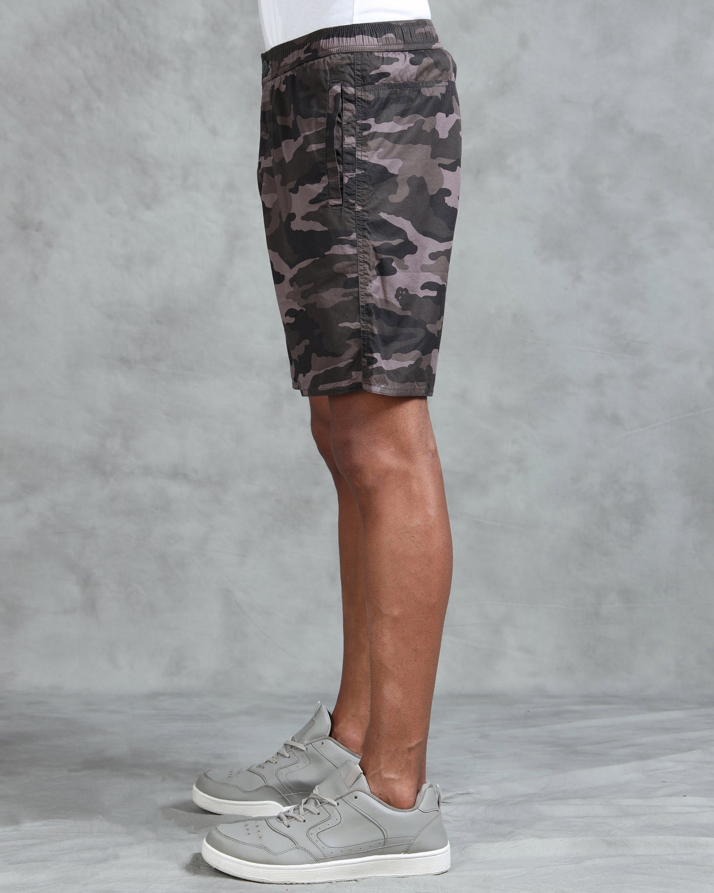 Men Grey Military Camouflage Printed Shorts