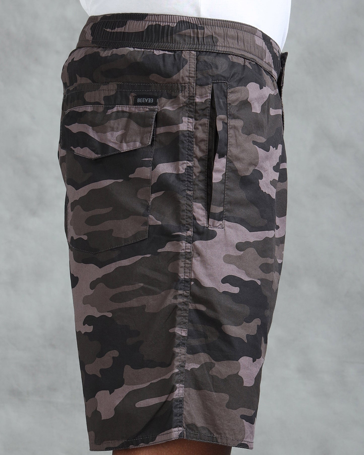 Men Grey Military Camouflage Printed Shorts