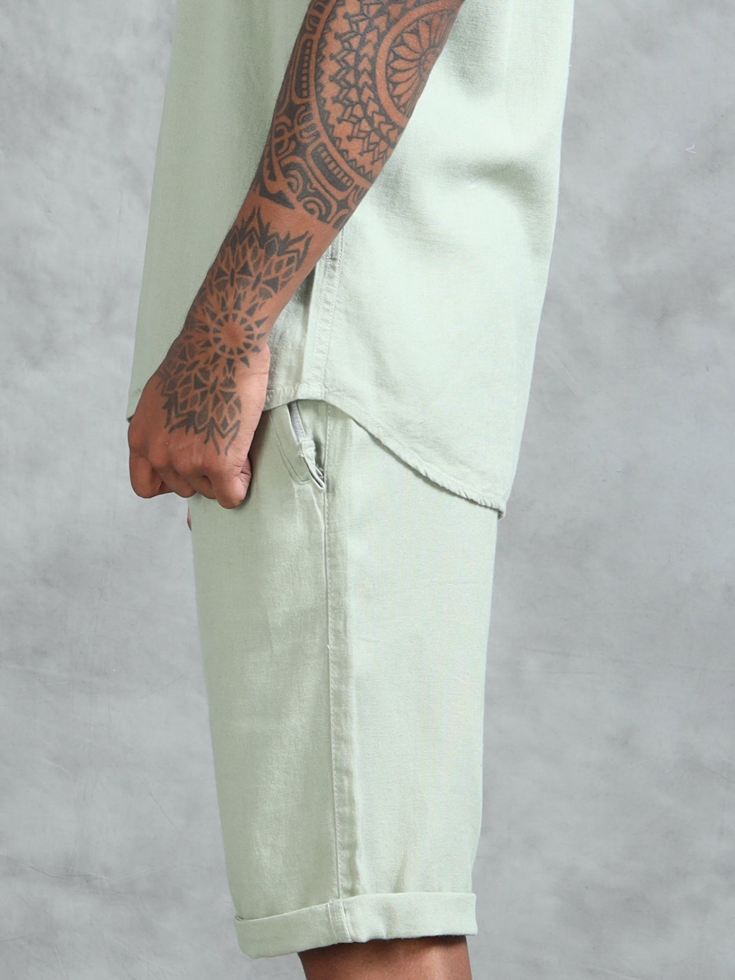 Cotton Viscose Linen Blend Mint Cord Set