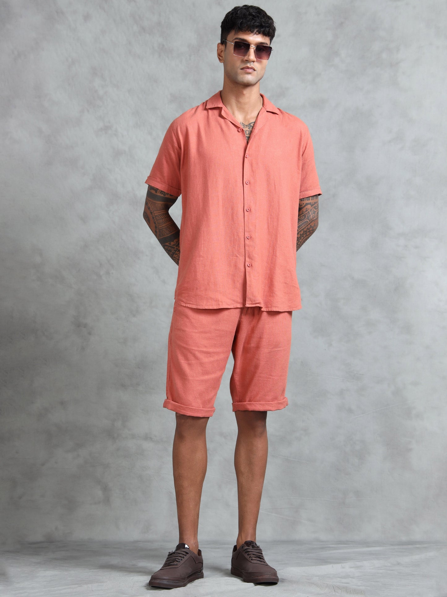 Cotton Viscose Linen Blend Rust Cord Set