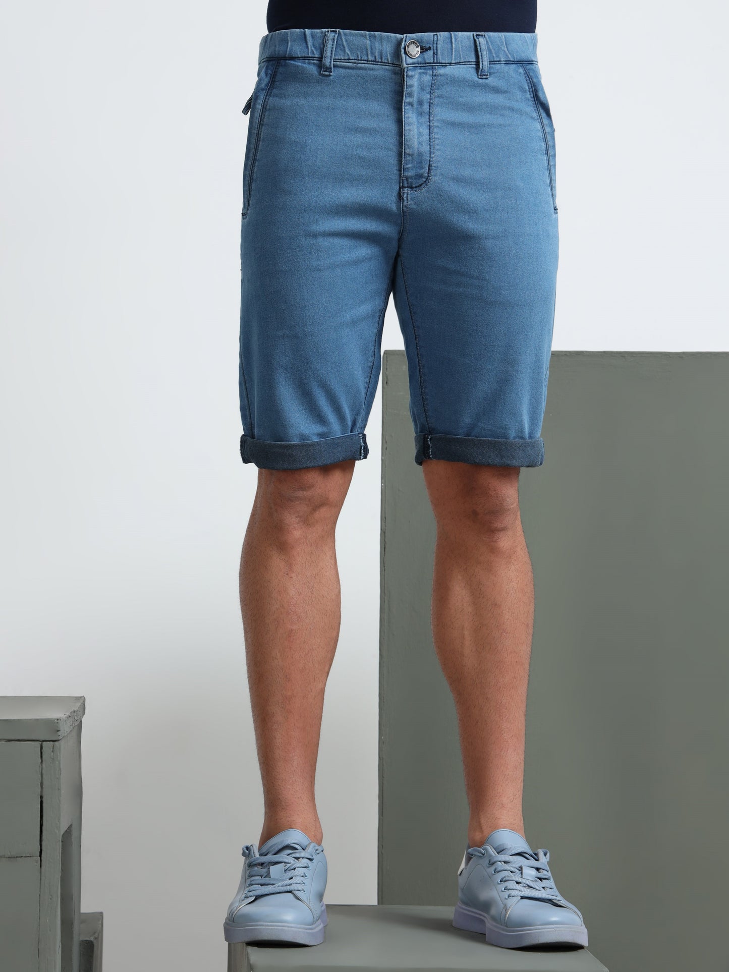 Stone Cotton Lycra Solid Shorts