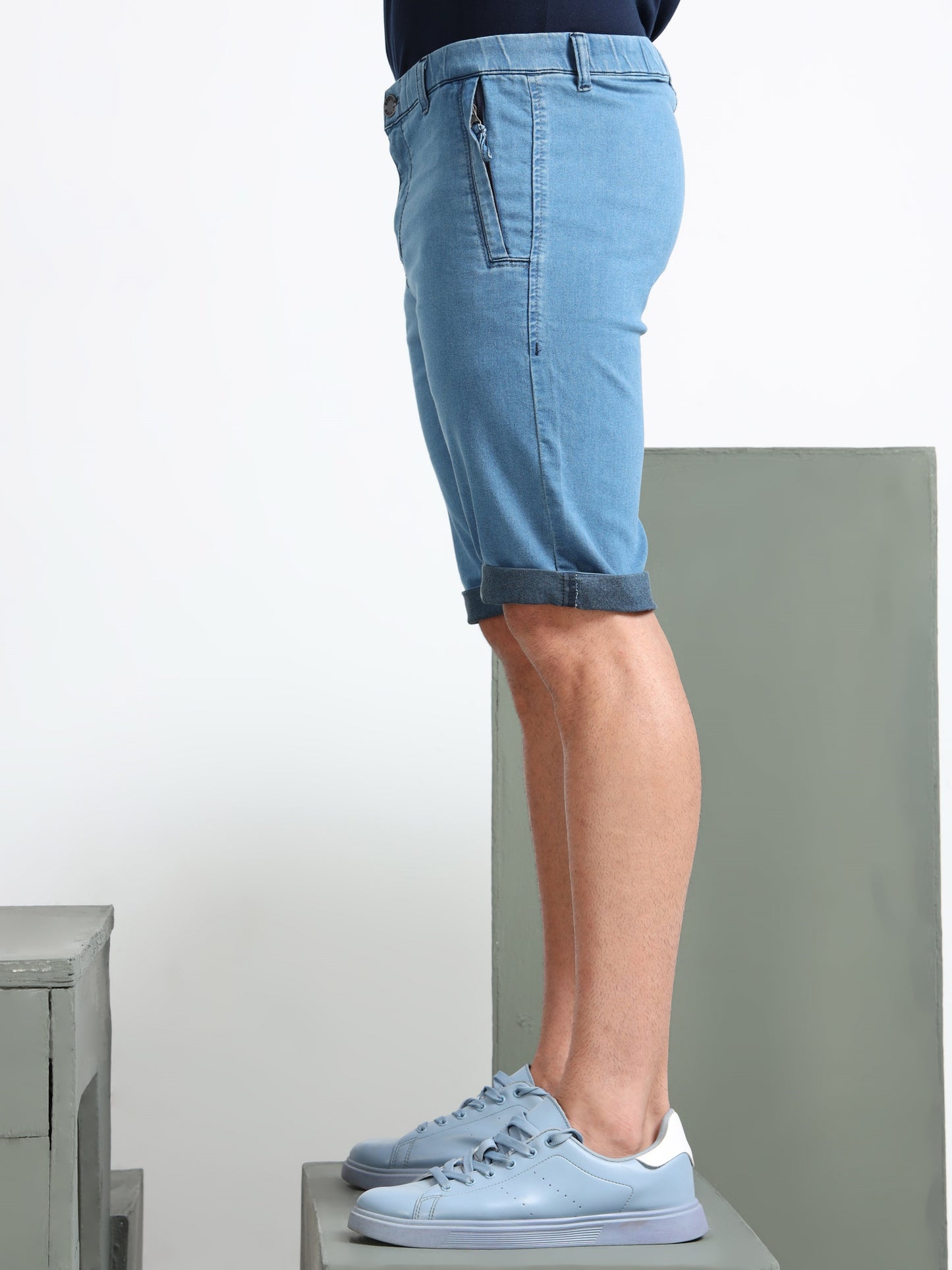 Stone Cotton Lycra Solid Shorts