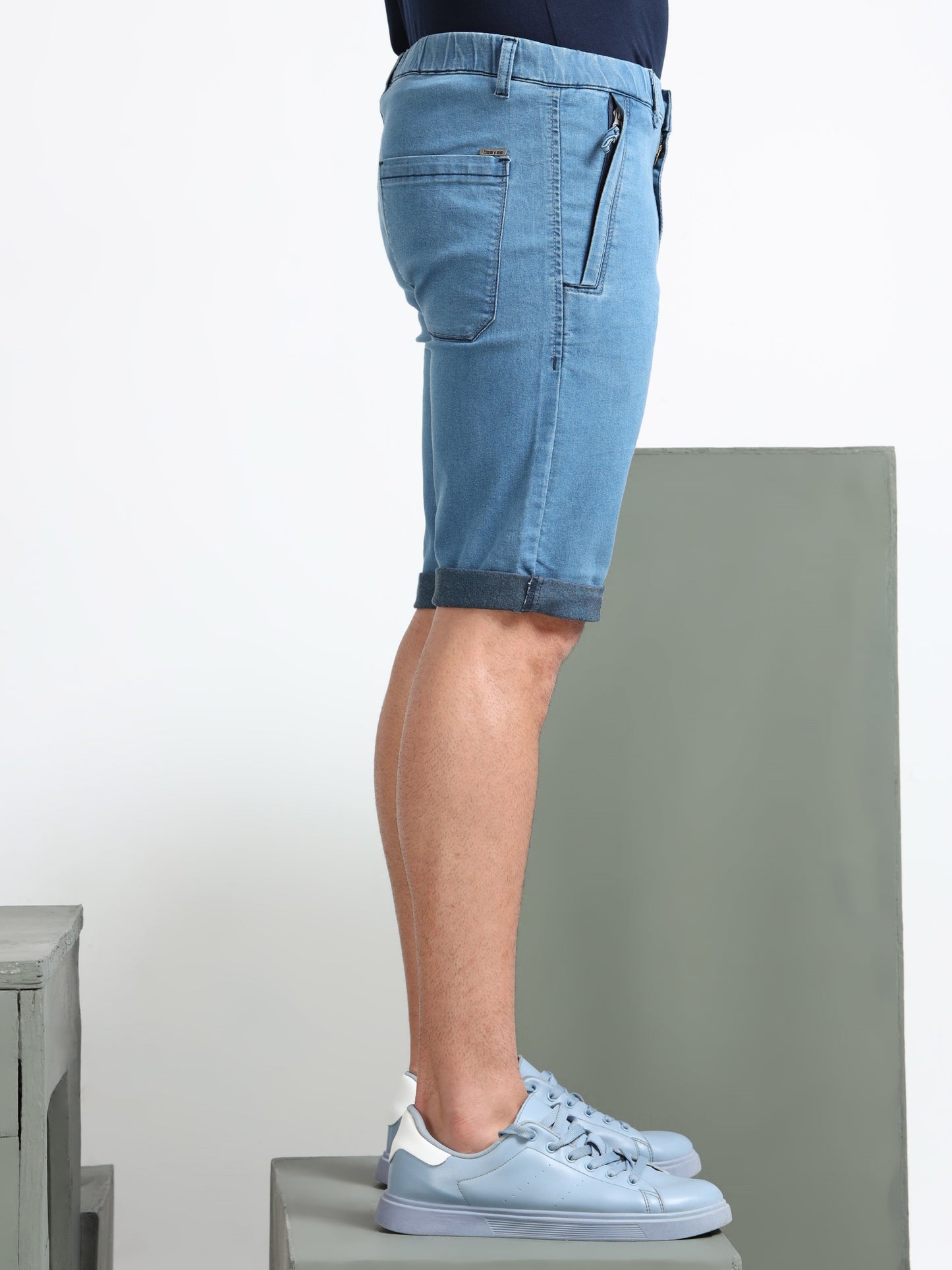 Stone Cotton Lycra Solid Shorts