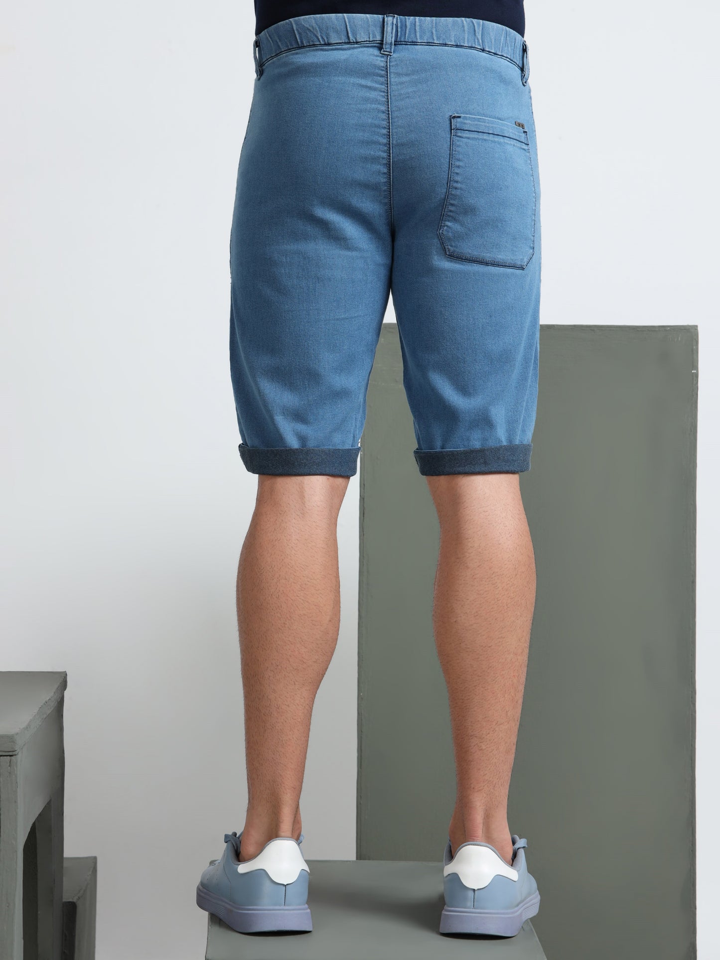 Stone Cotton Lycra Solid Shorts