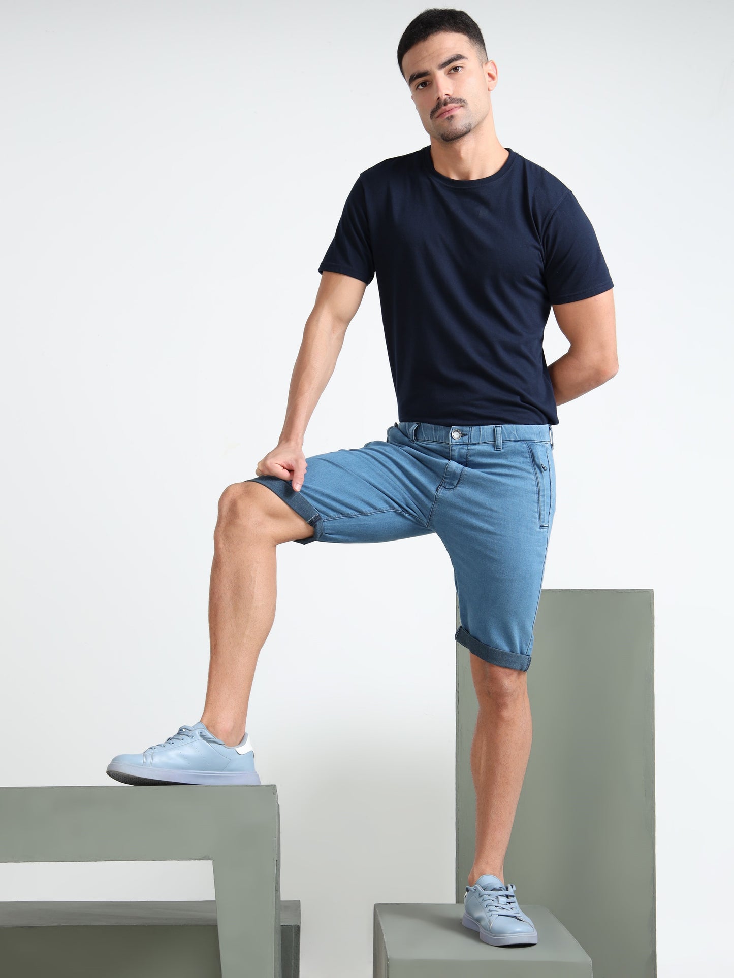 Stone Cotton Lycra Solid Shorts