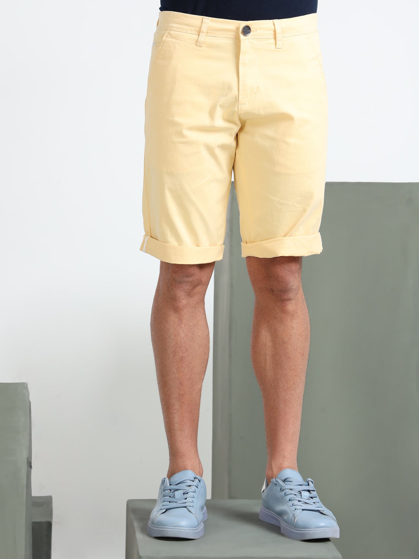 Light Yellow Cotton Lycra Shorts