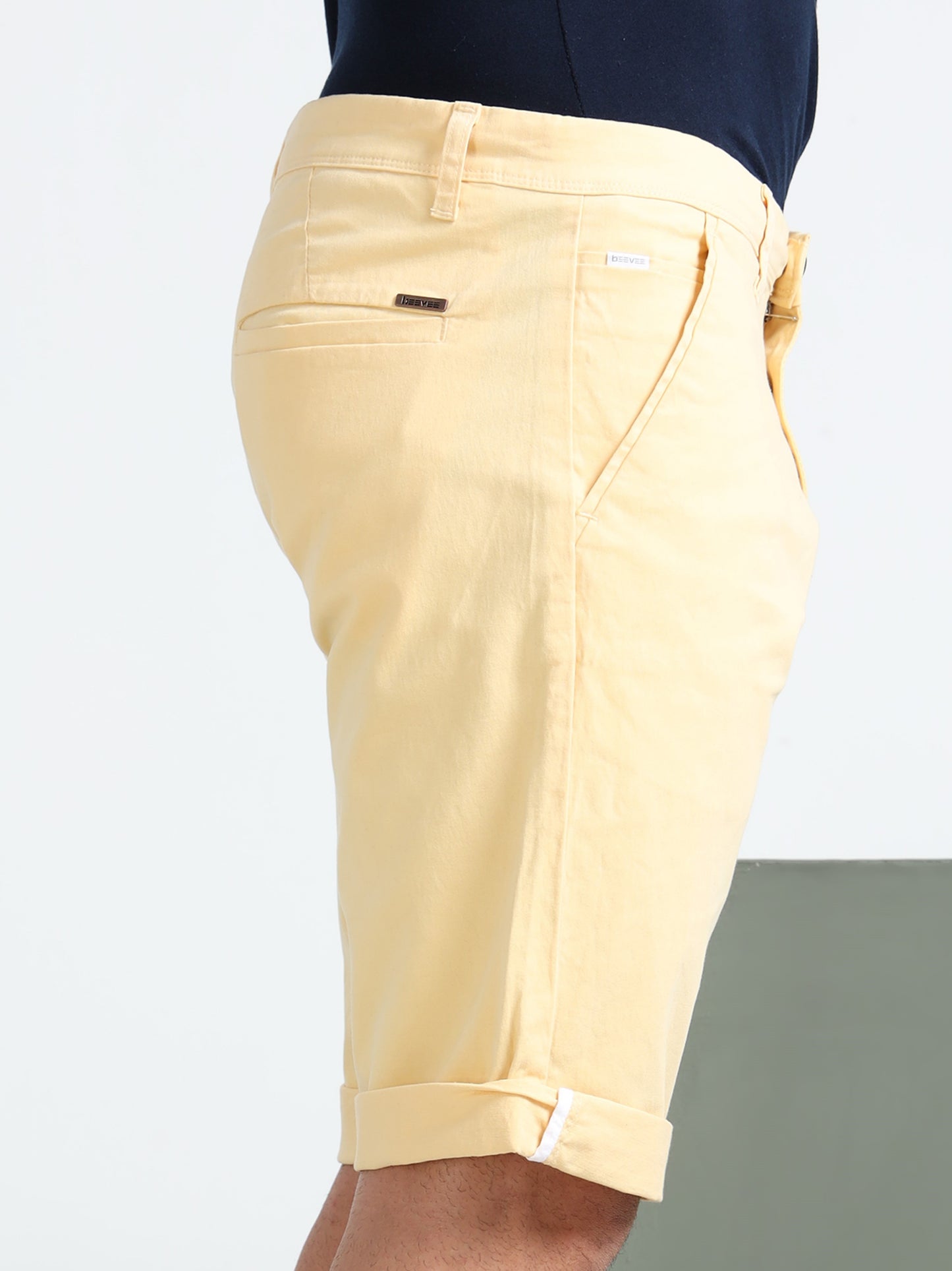 Light Yellow Cotton Lycra Shorts