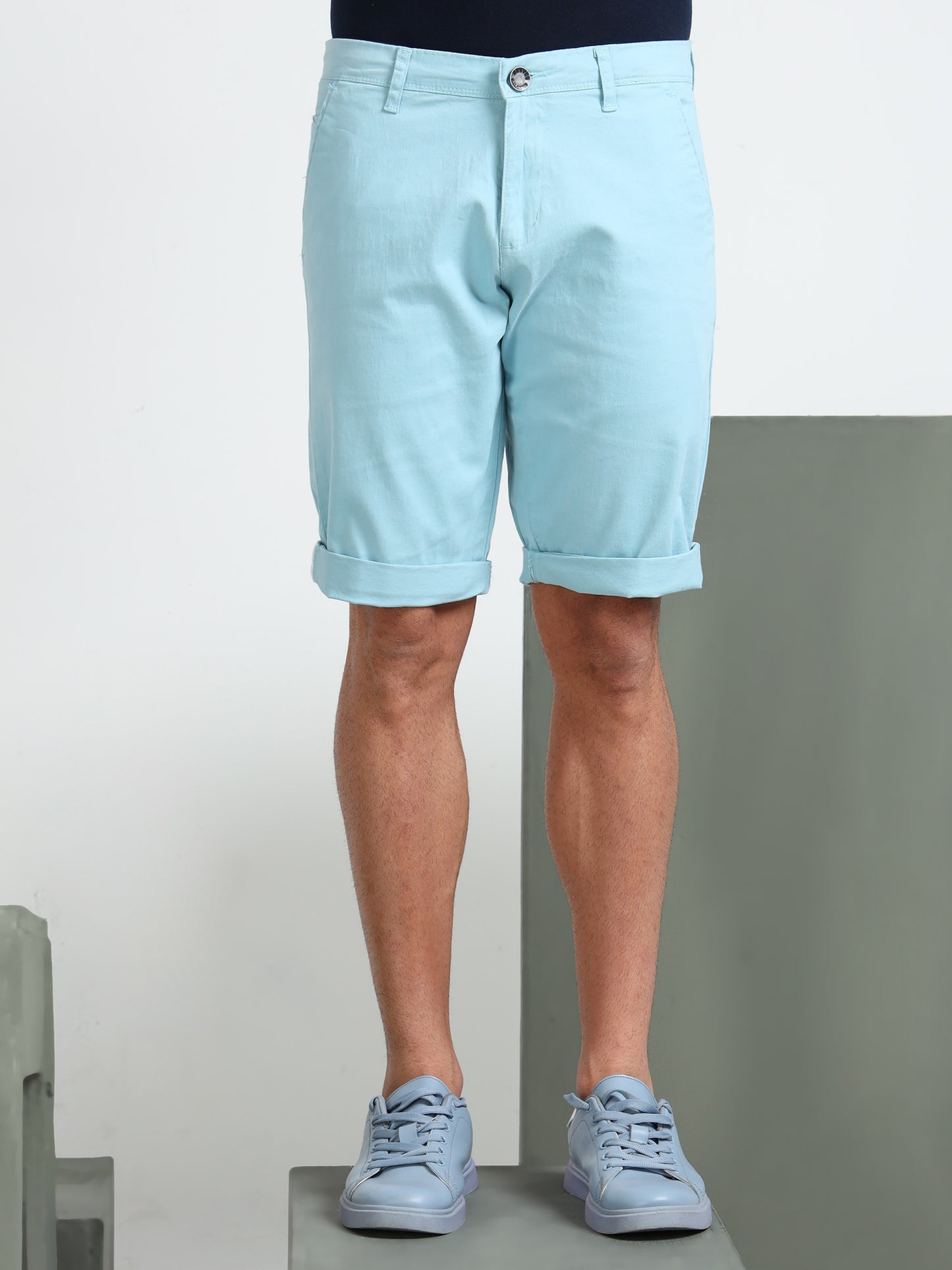Light Blue Cotton Lycra Shorts