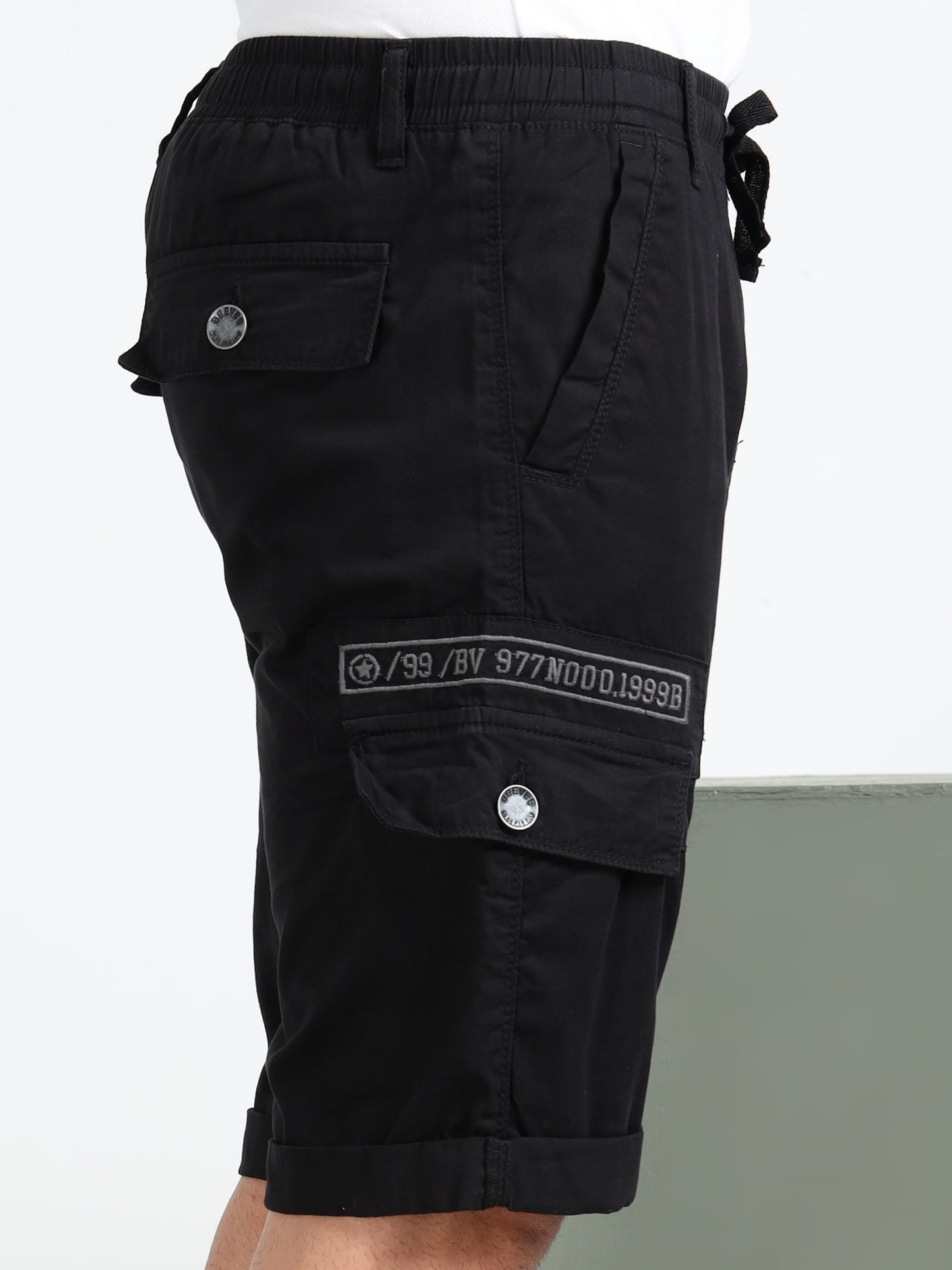 Black Cotton Solid Shorts