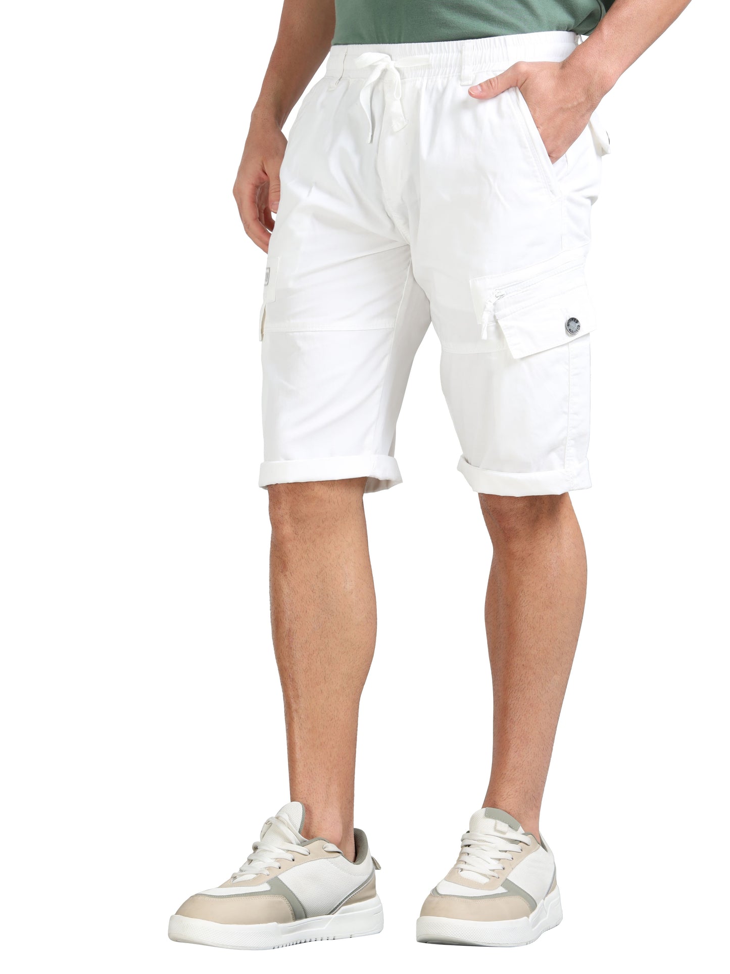 White Cotton Solid Shorts