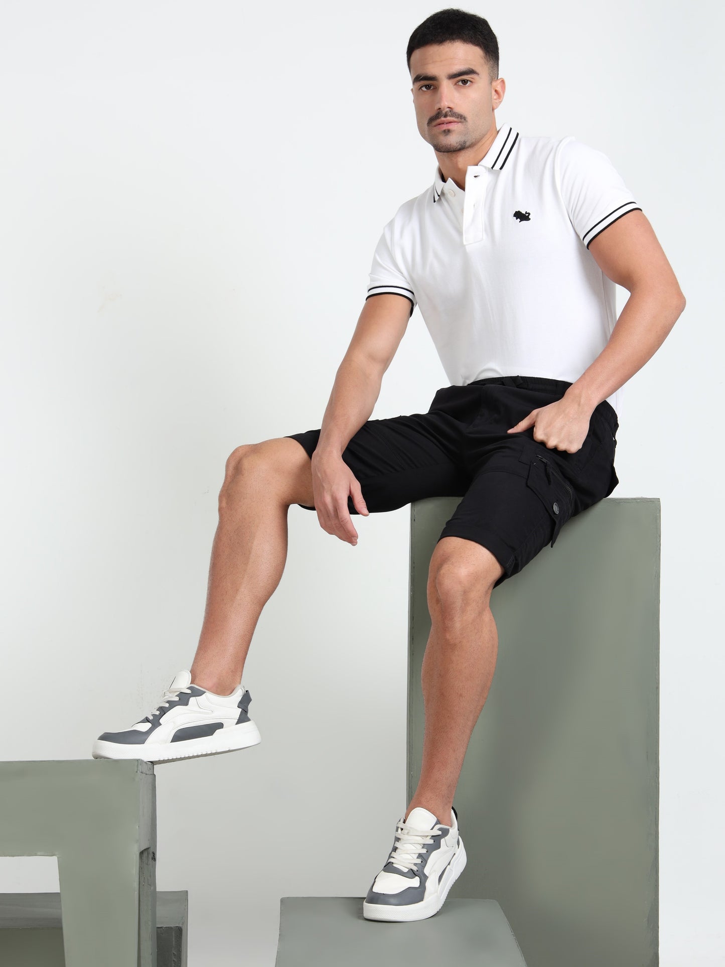 Black Cotton Solid Shorts