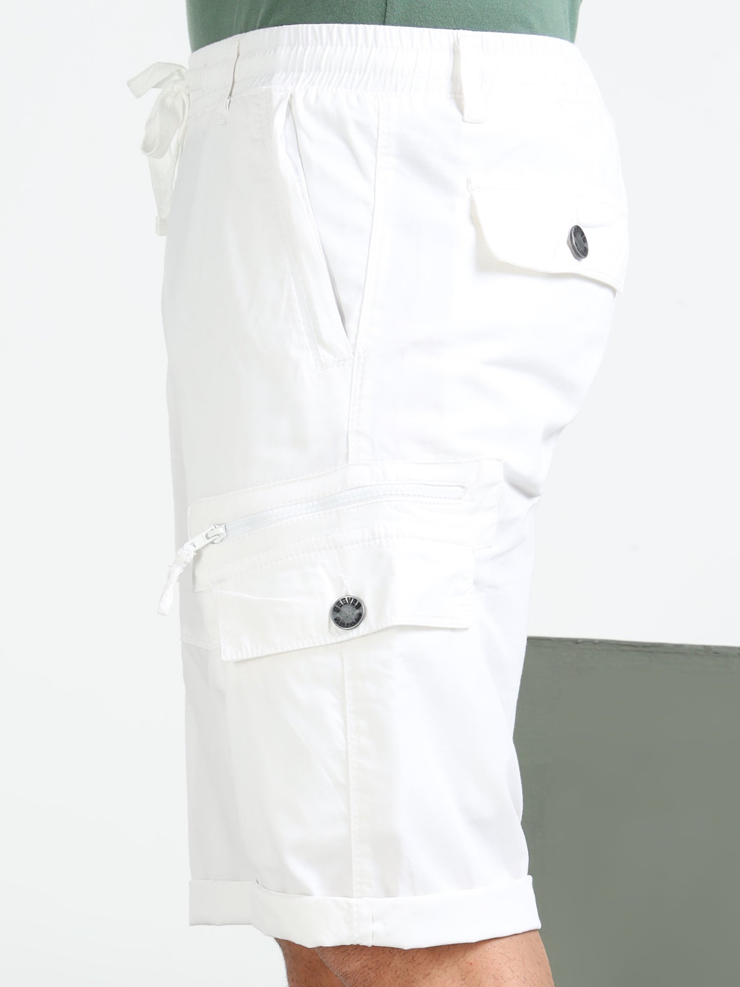 White Cotton Solid Shorts
