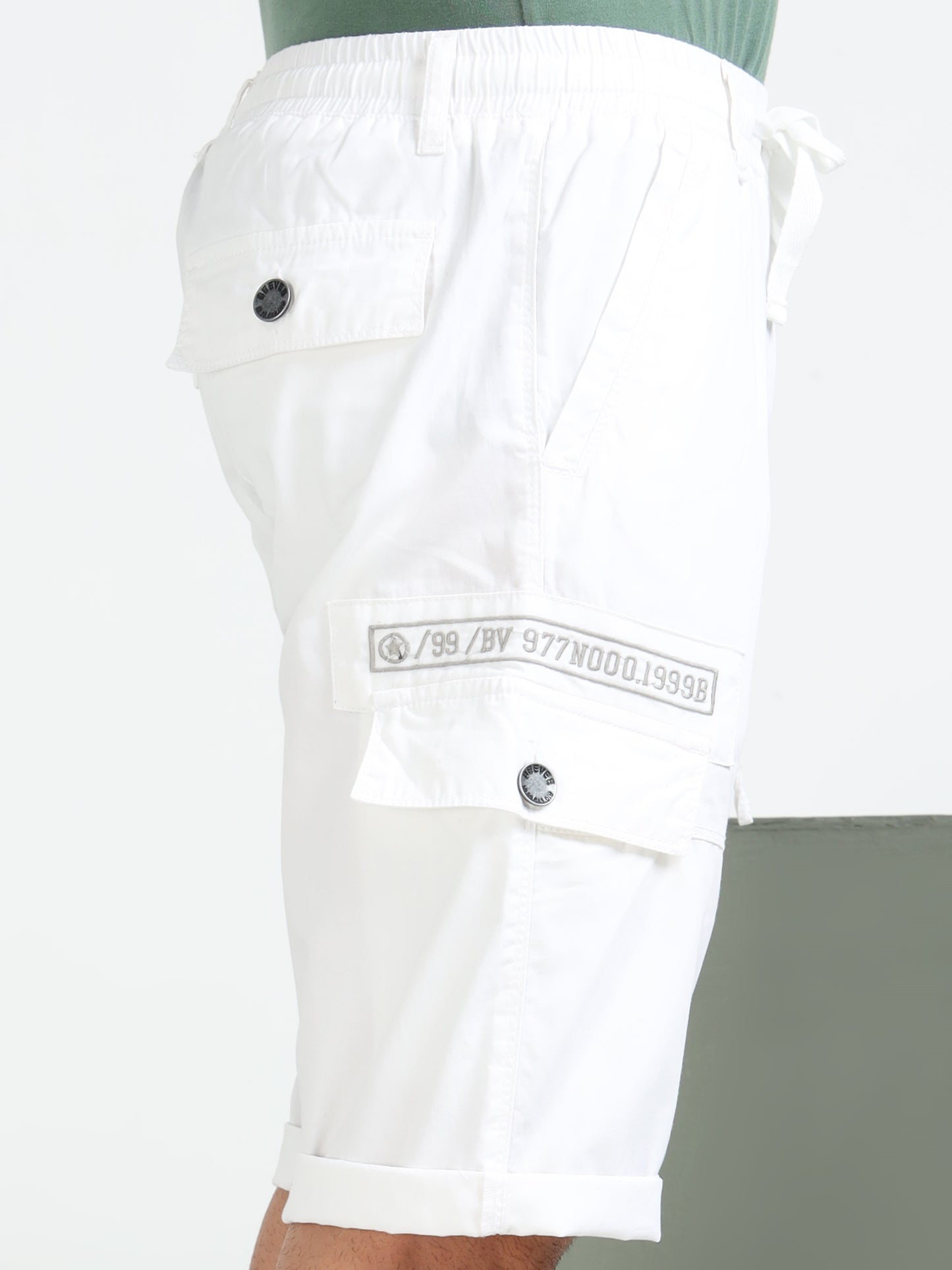 White Cotton Solid Shorts