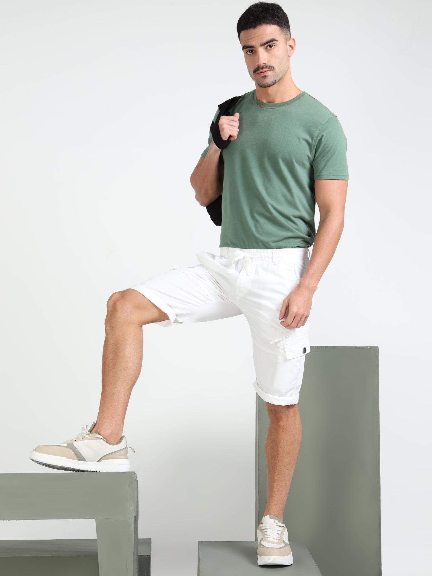White Cotton Solid Shorts