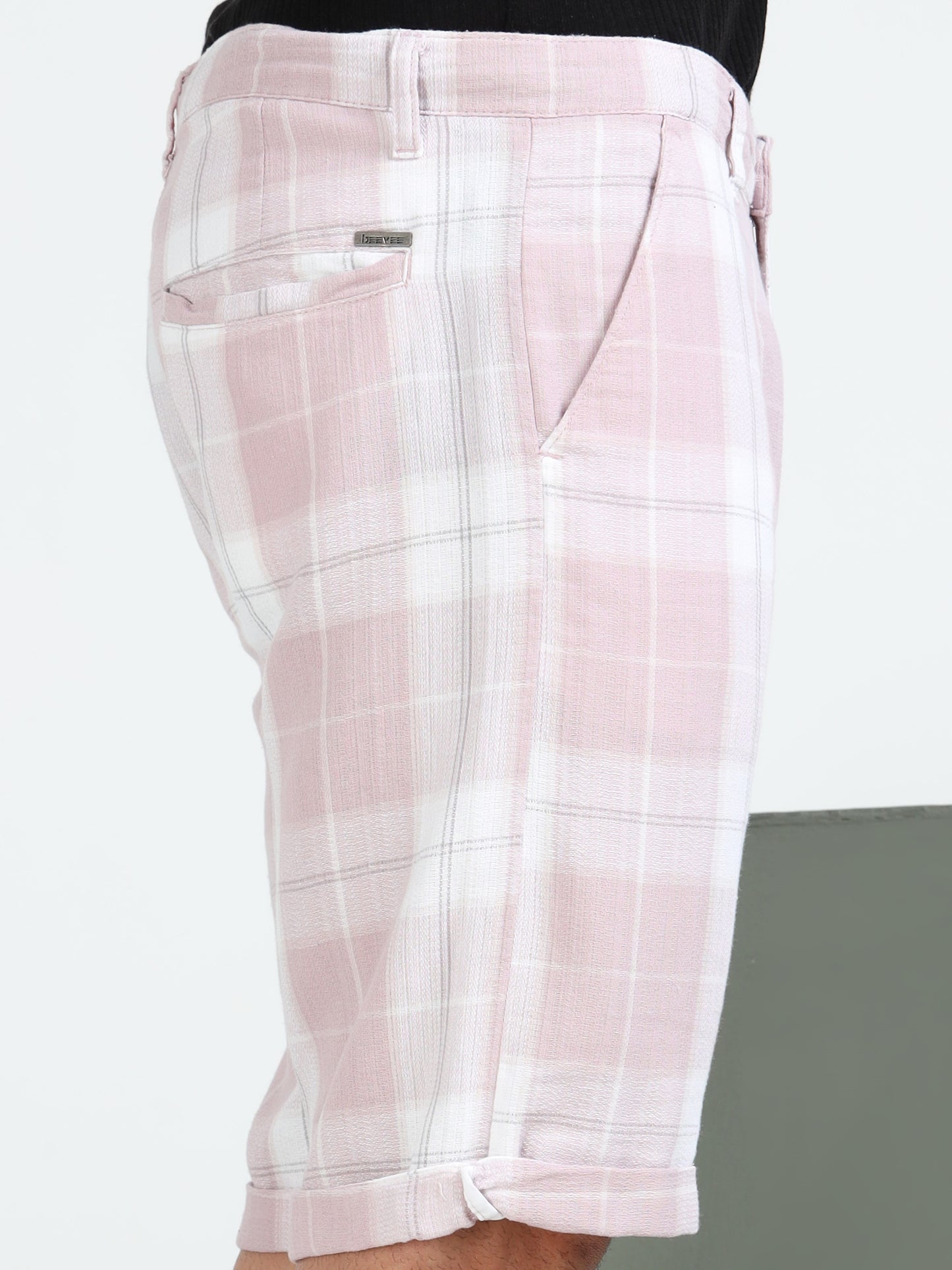 Pink Yarn Dyed Cotton Checkered Shorts