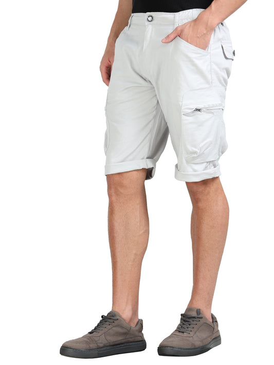 Light Grey Cotton Lycra Solid Shorts
