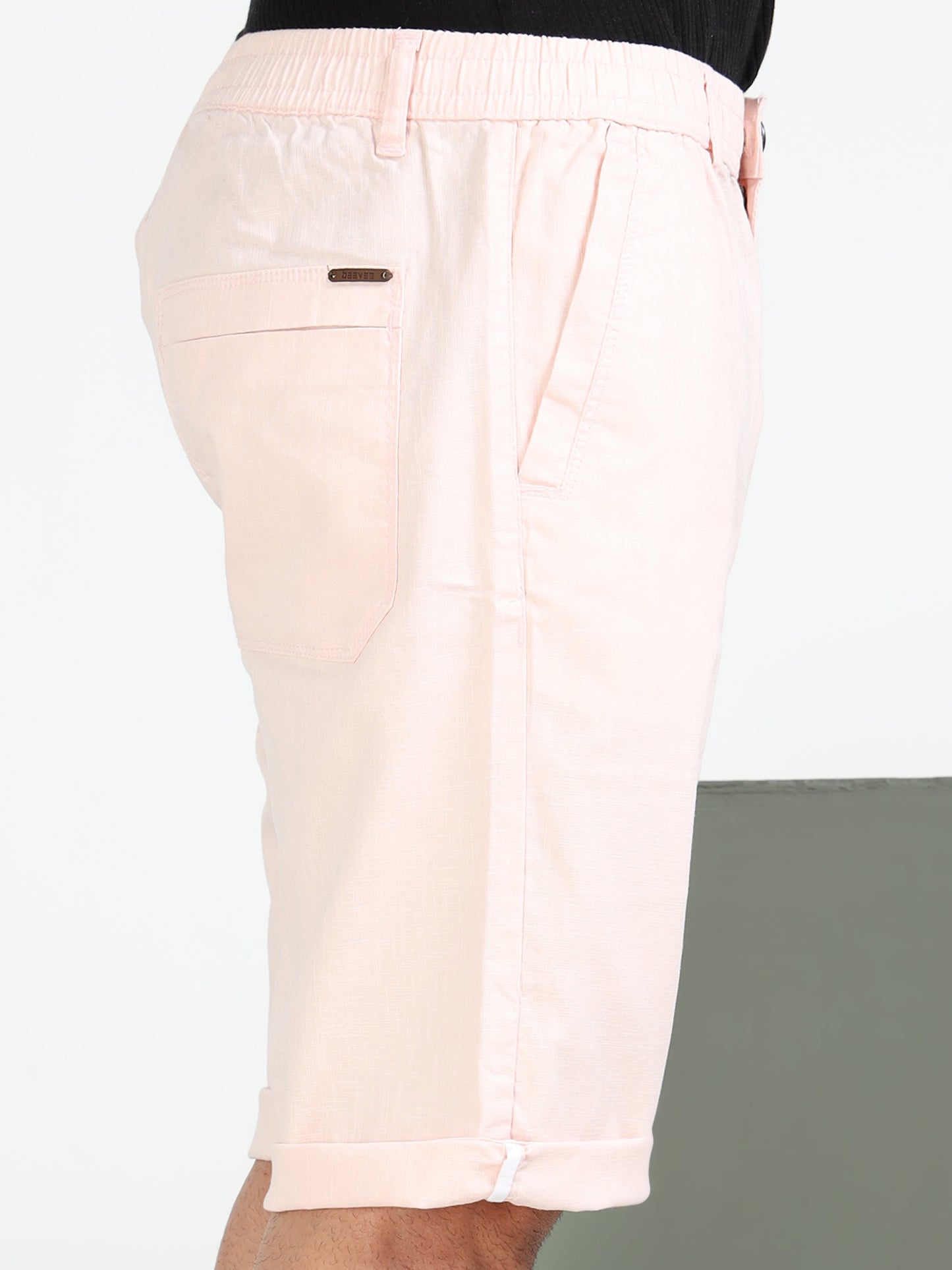 Light Pink Cotton Lycra Solid Shorts