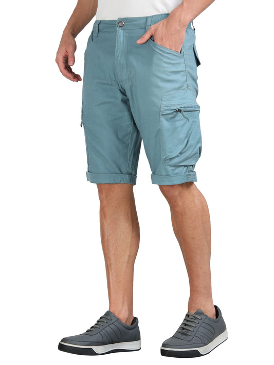 M Blue Cotton Lycra Solid Shorts