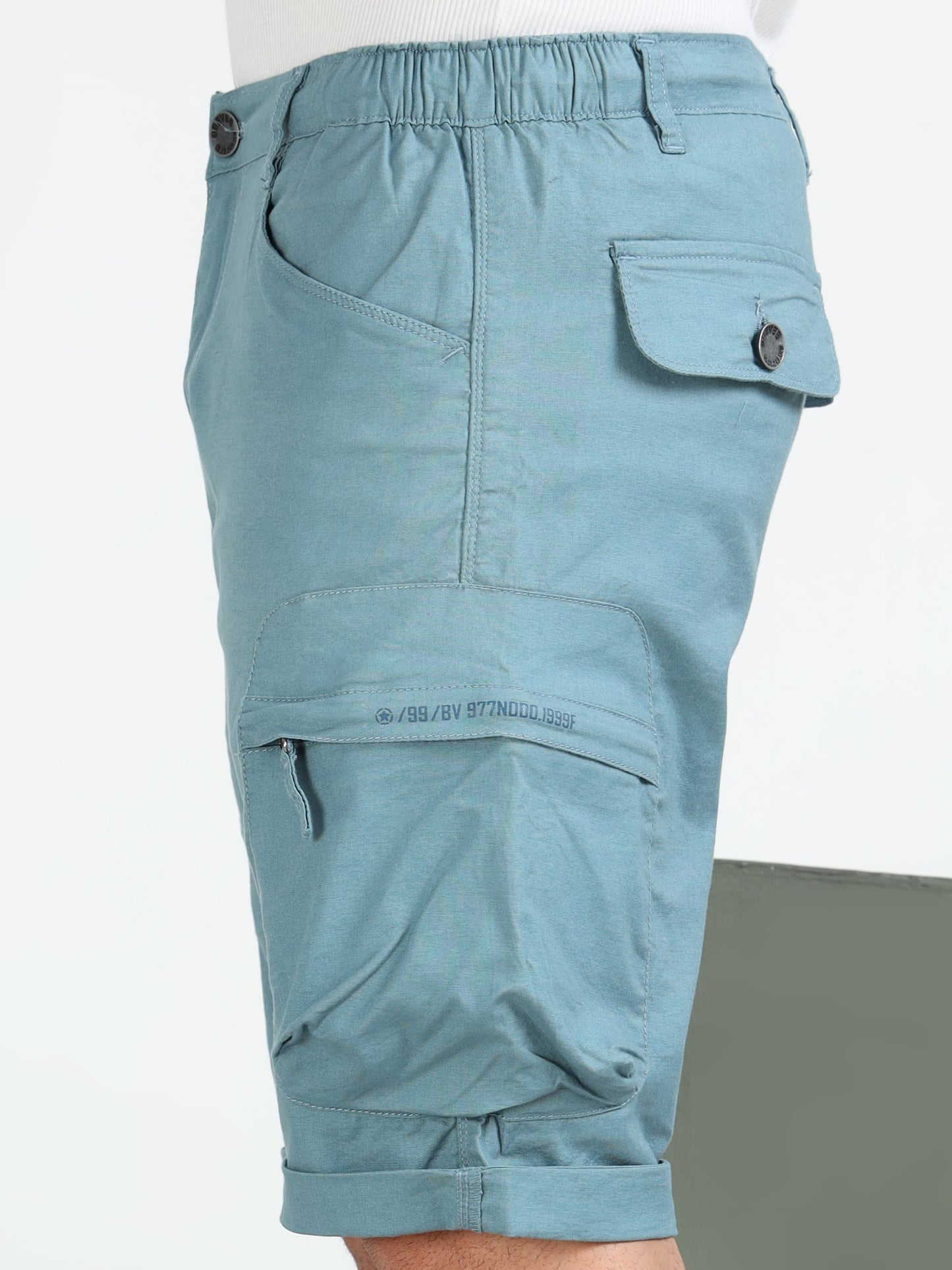 M Blue Cotton Lycra Solid Shorts