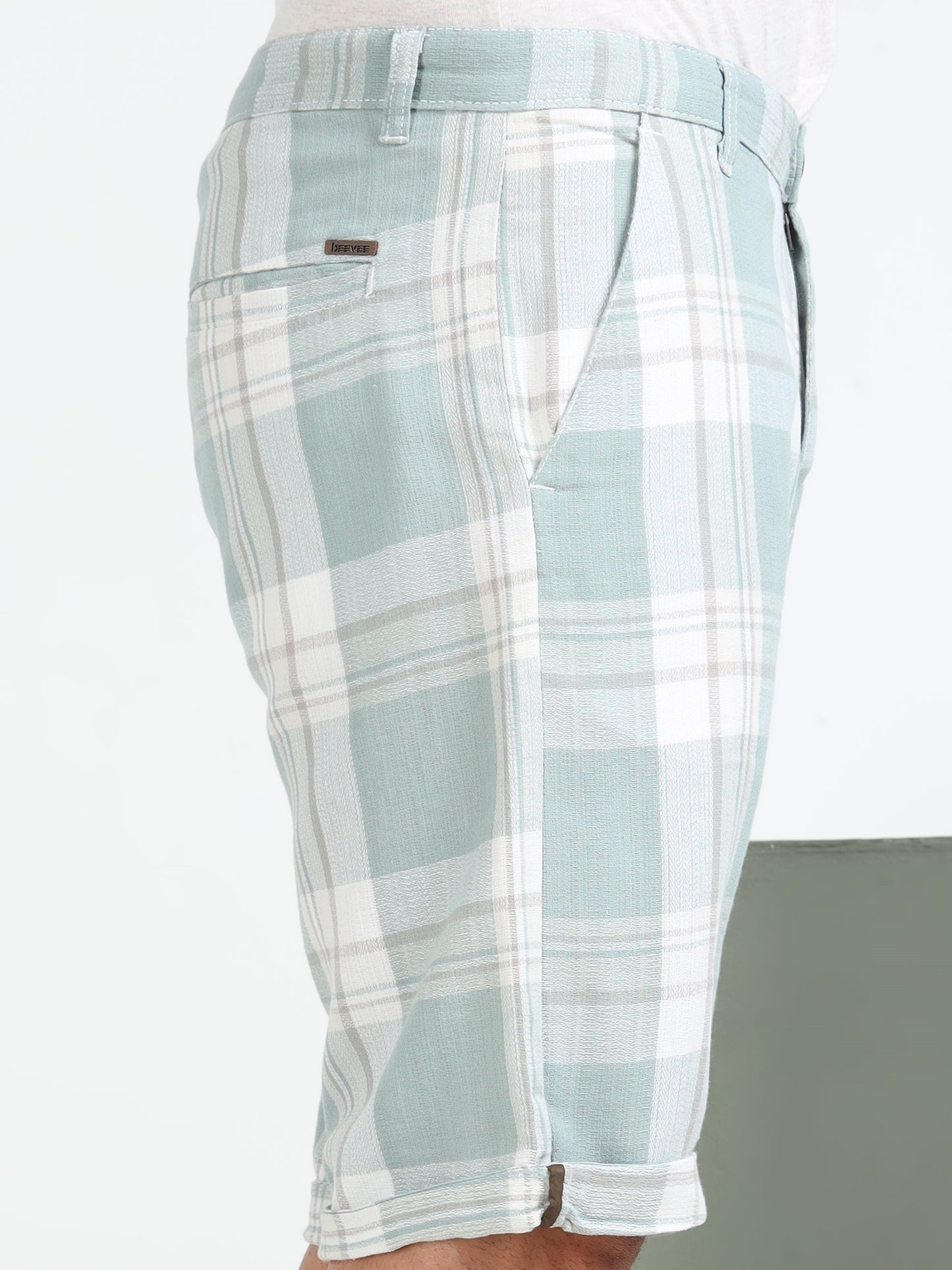Green Yarn Dyed Cotton Checkered Shorts.