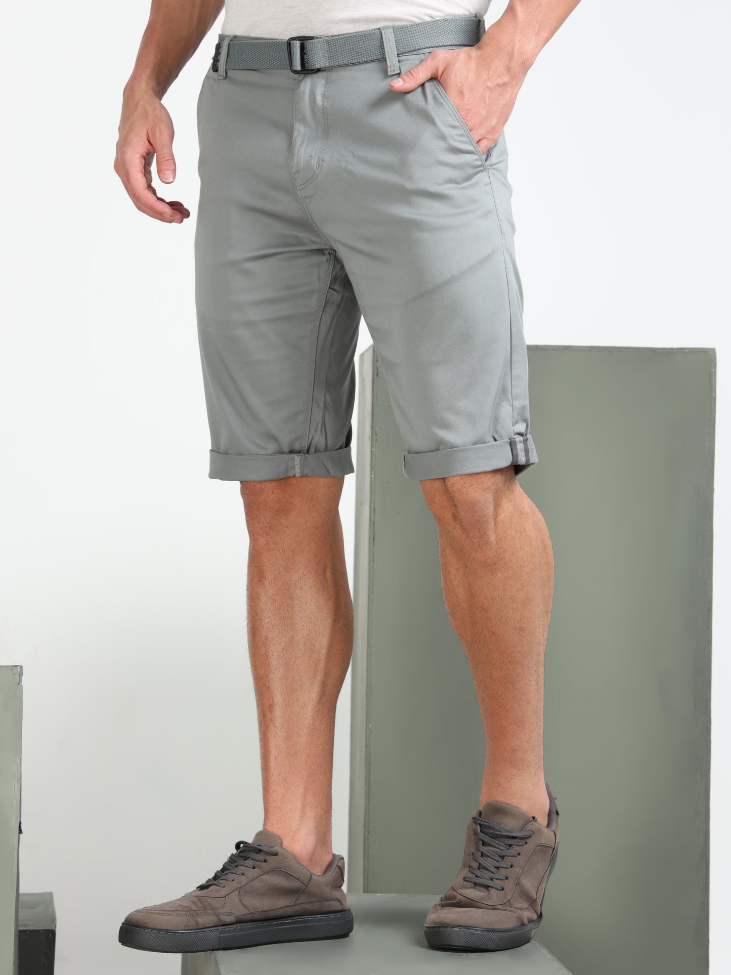 Men's Black Solid Cotton Lycra Mid-Rise Casual Shorts