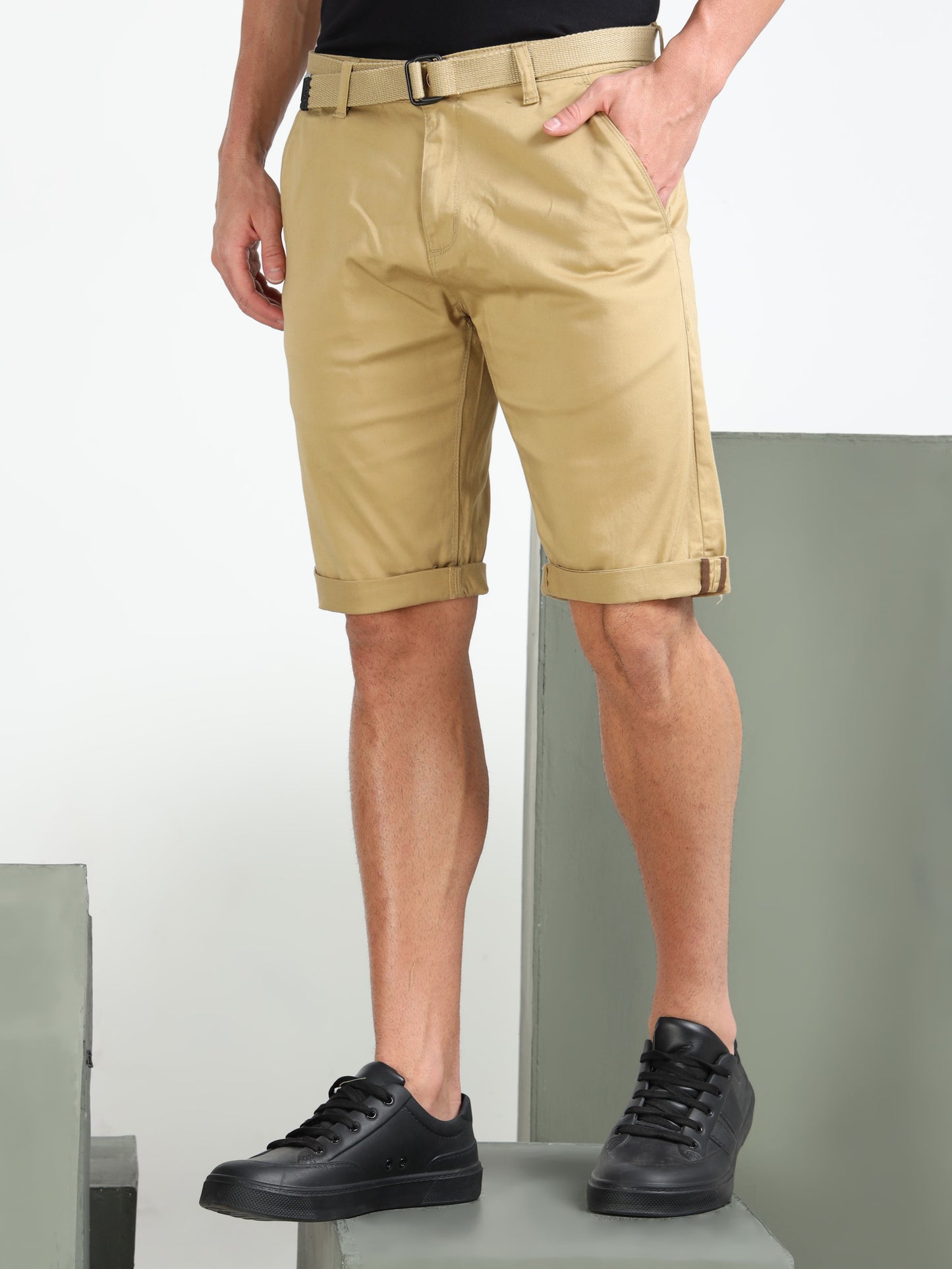 Men's Black Solid Cotton Lycra Mid-Rise Casual Shorts