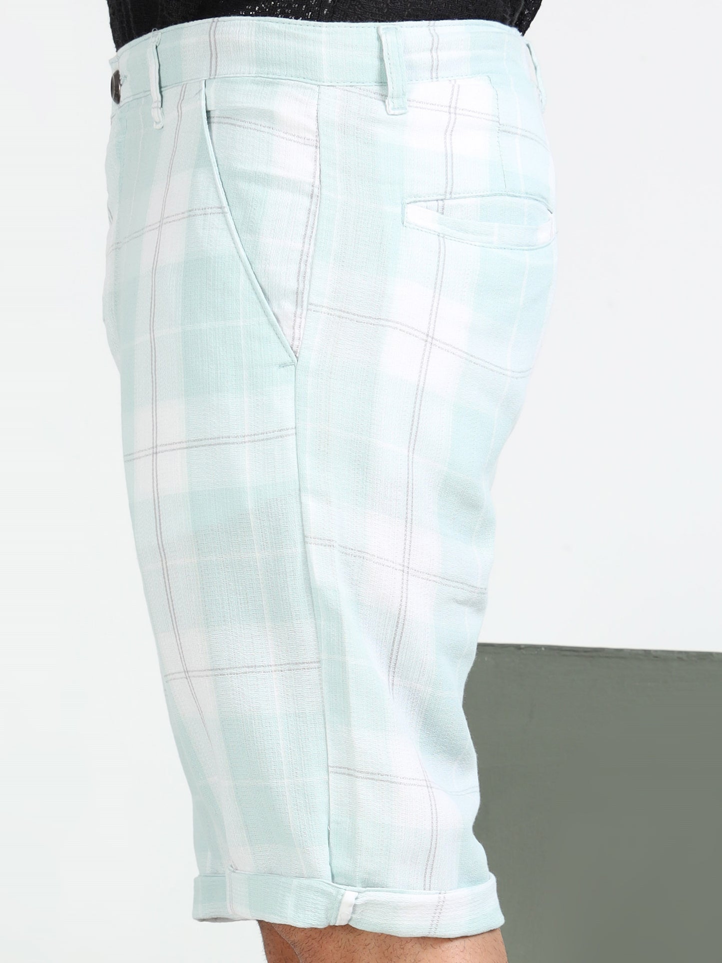 Green Yarn Dyed Cotton Checkered Shorts
