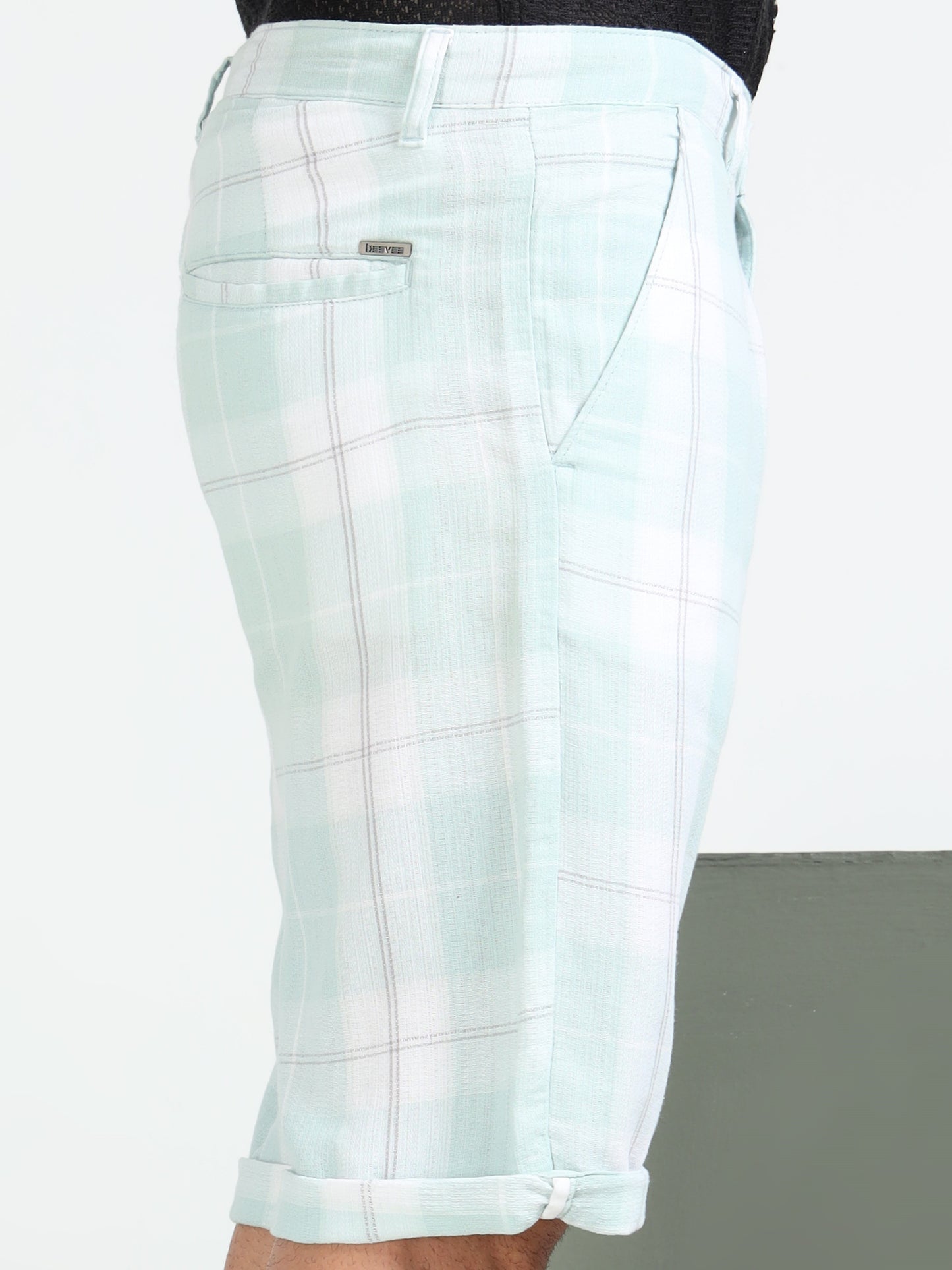 Green Yarn Dyed Cotton Checkered Shorts