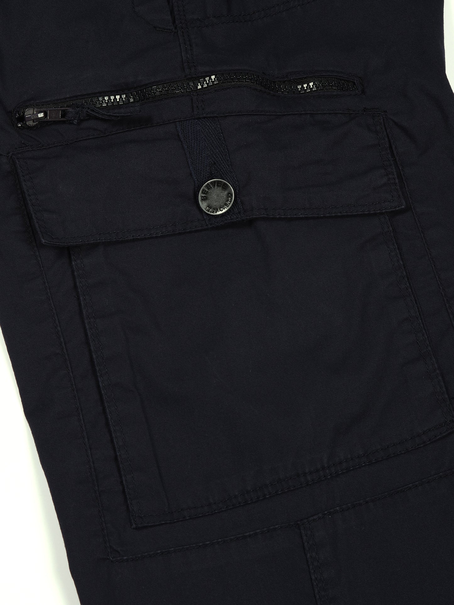 Elasticated Waist Zip Pocket Stretchable Navy Jogger Cargo
