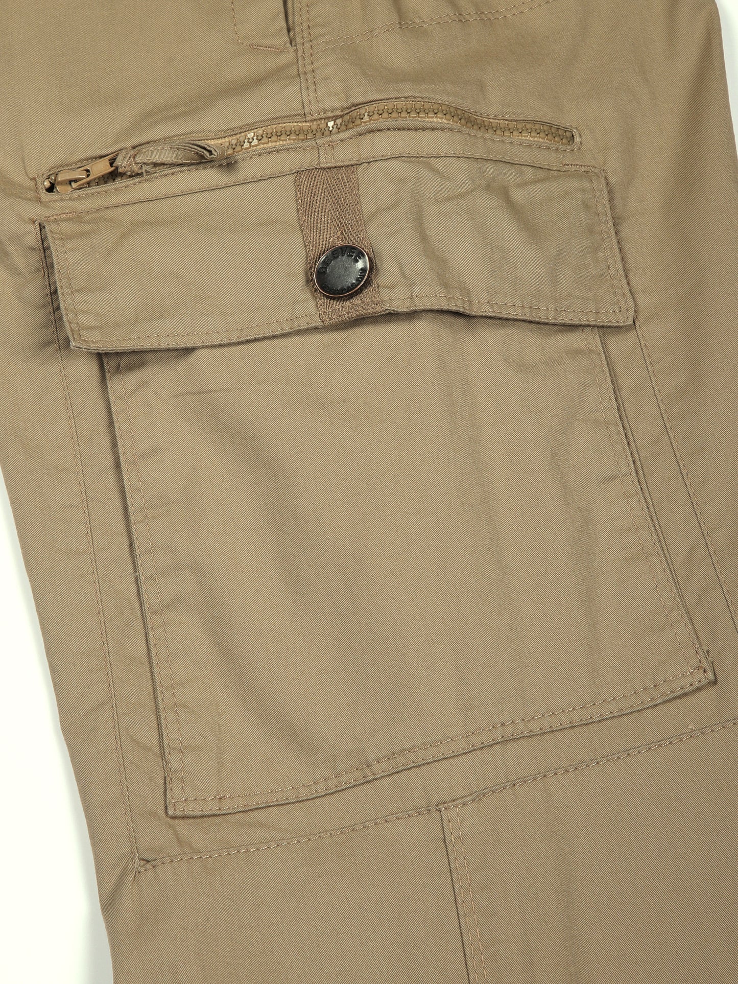 Elasticated Waist Zip Pocket Stretchable Beige Jogger Cargo