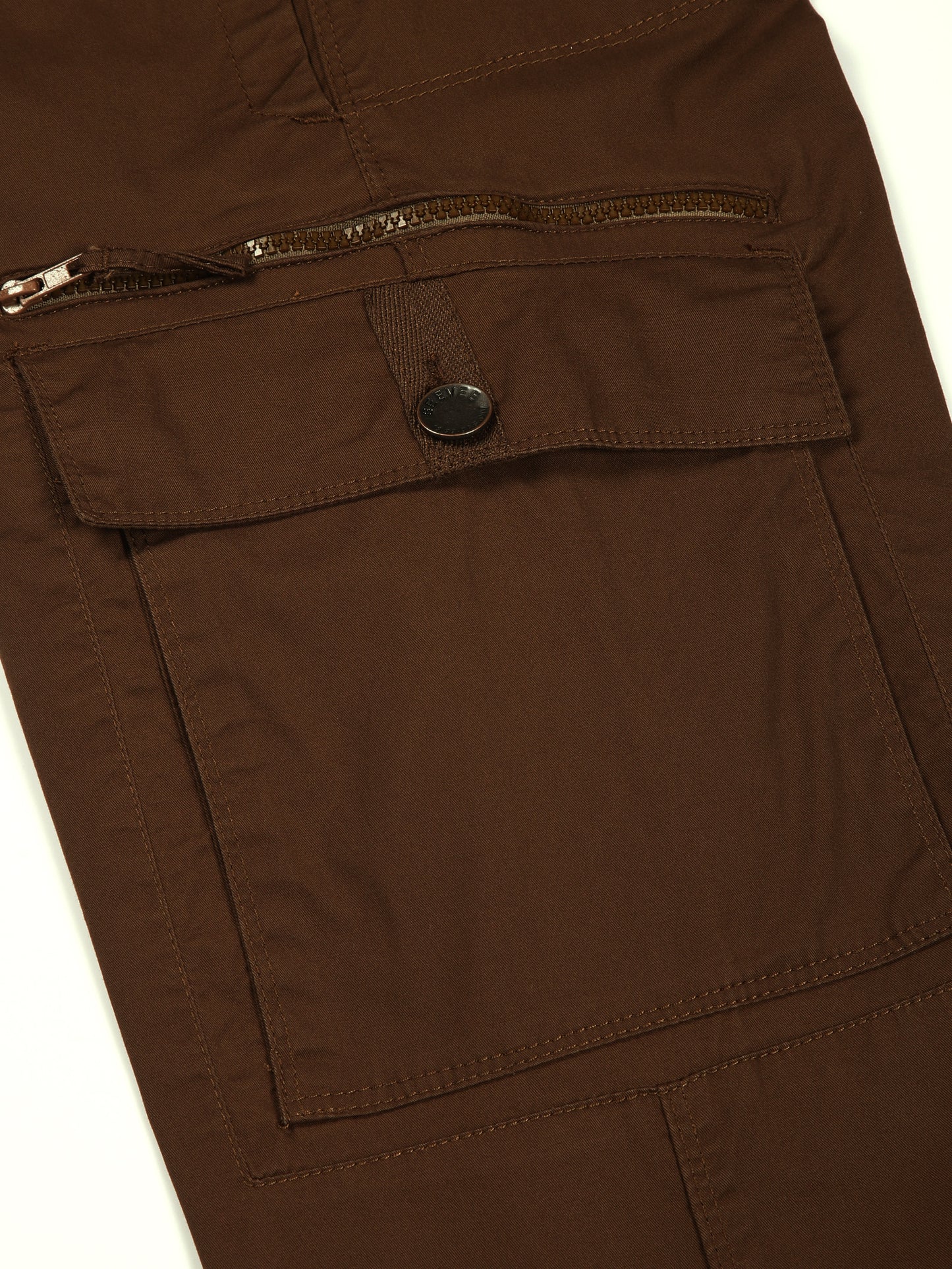 Elasticated Waist Zip Pocket Stretchable Brown Jogger Cargo