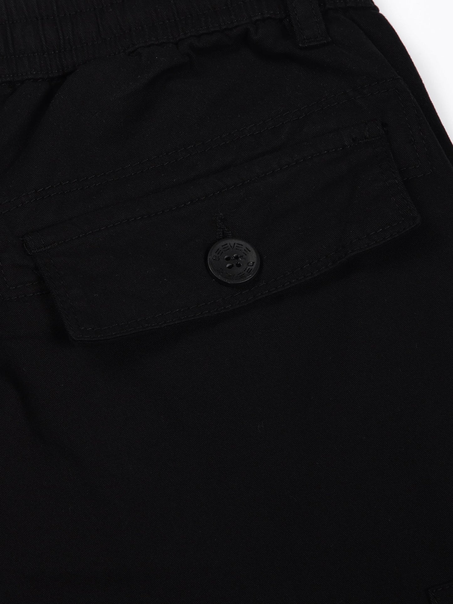 Elasticated Waist Multi Pocket Stretchable Black Cargo