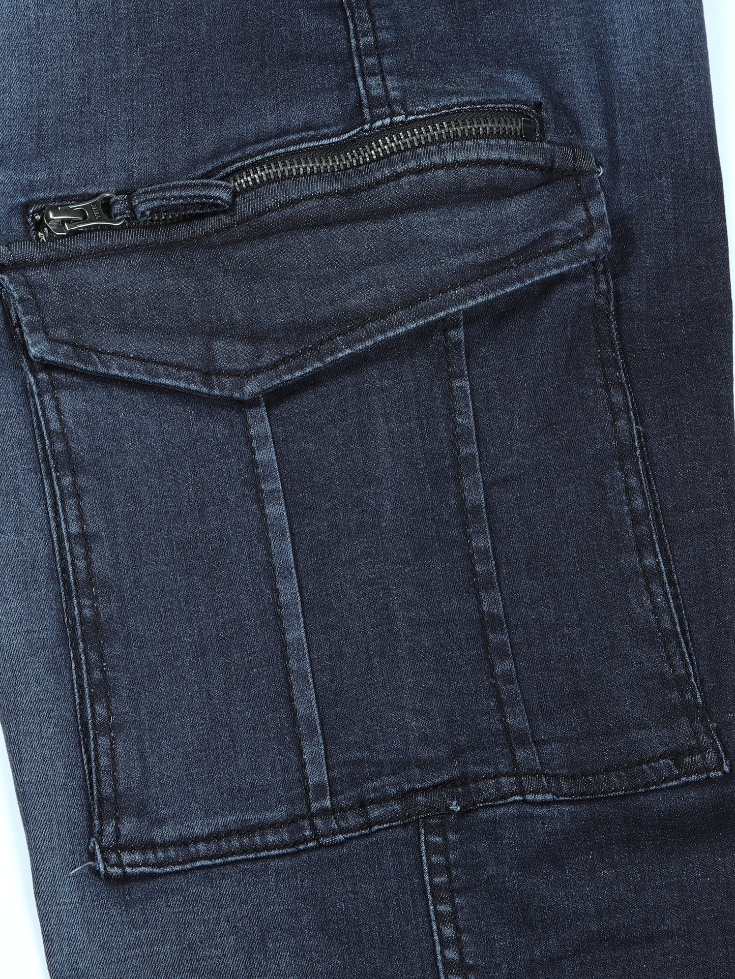 Multi Pocket Stretchable Dark Blue Denim Cargo