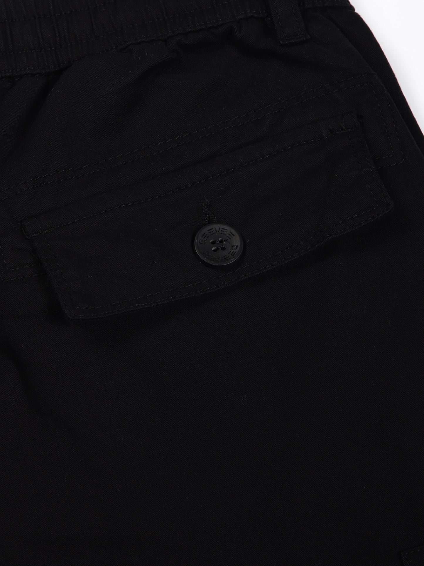 Elasticated Waist Multi Pocket Stretchable Black Cargo