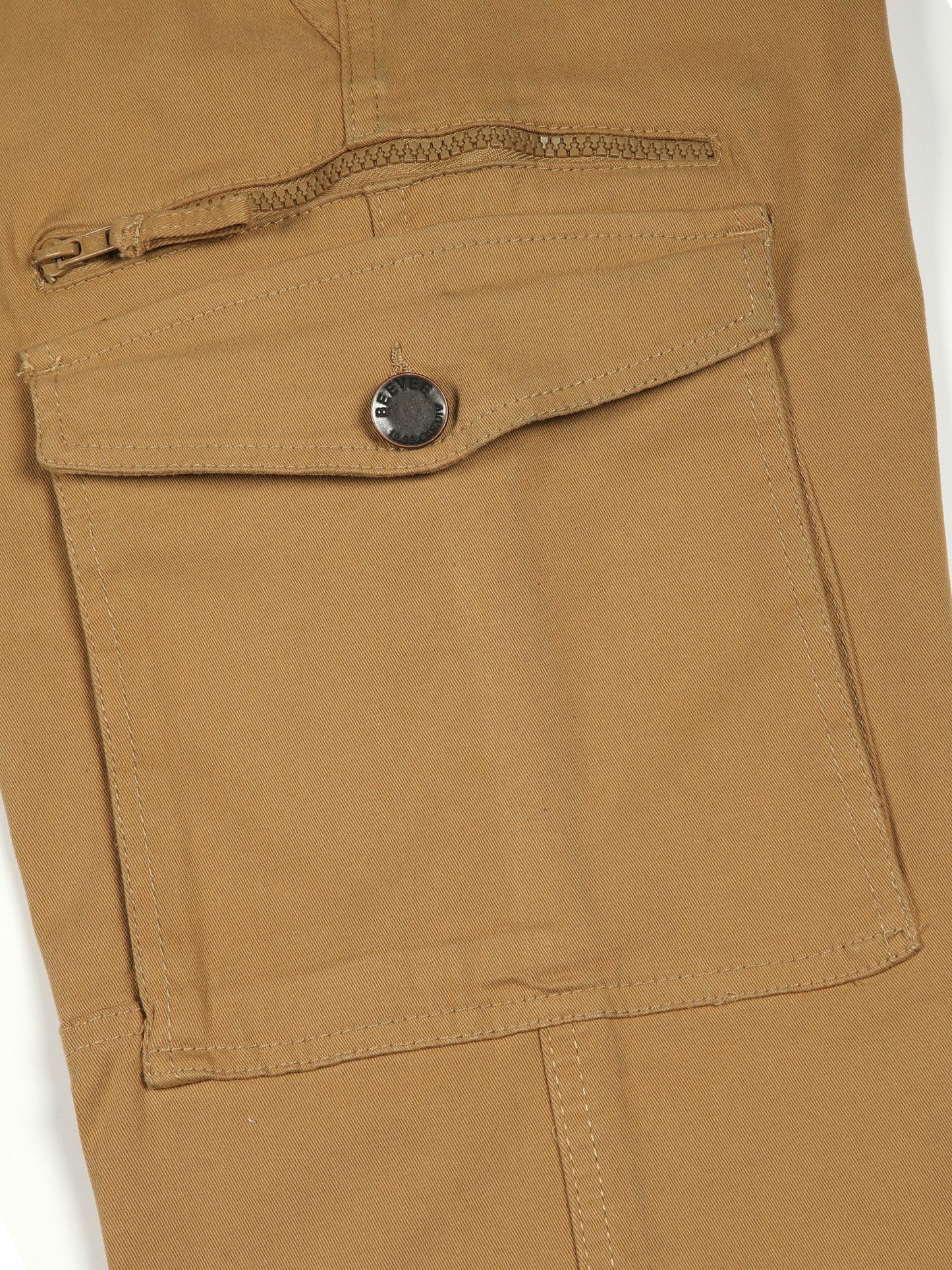 Zip Pocket Stretchable Khaki Cargo With Belt