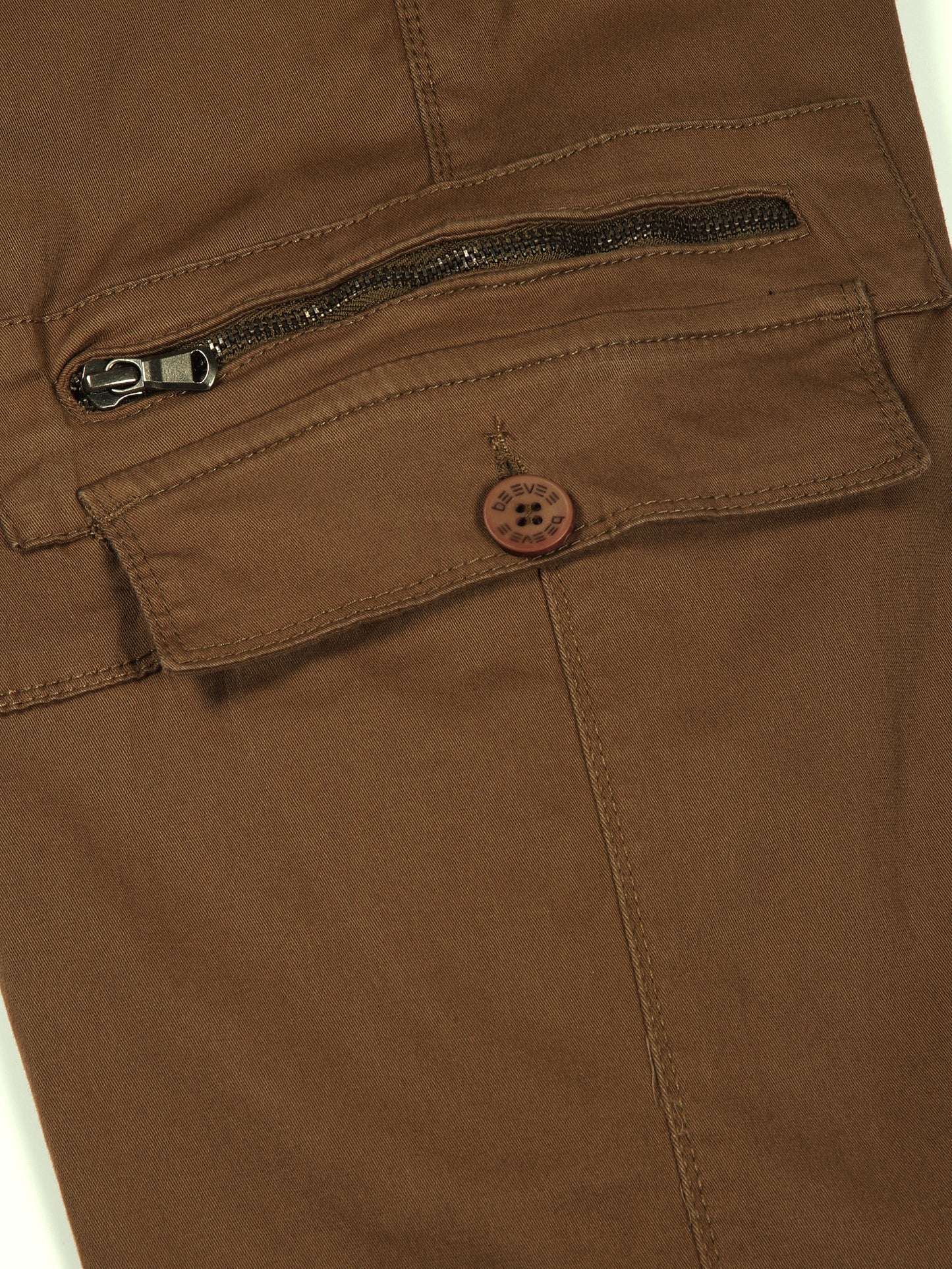 Elasticated Waist Multi Pocket Stretchable Brown Cargo