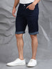 Indigo Striped Cotton Blend Denim Shorts