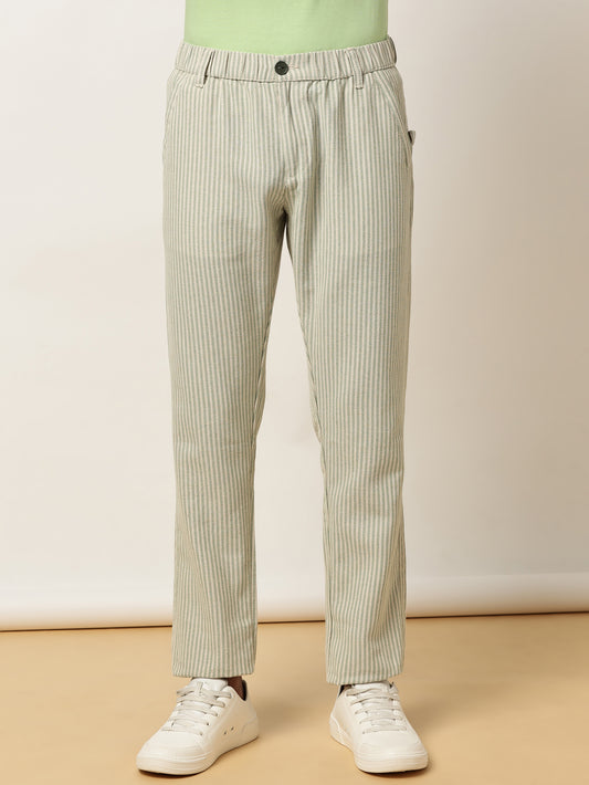 Yarn Dyed Stripe Elasticated Waist Green Lounge Pants