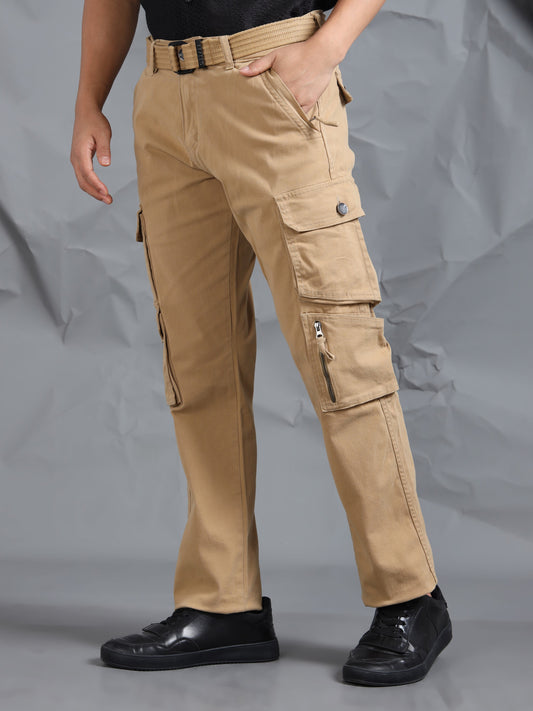 Cotton Lycra Khaki  Cargo Pant with 8 Pockets