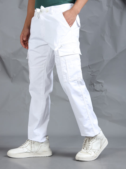 Cotton Lycra White  Cargo Pant with 8 Pockets
