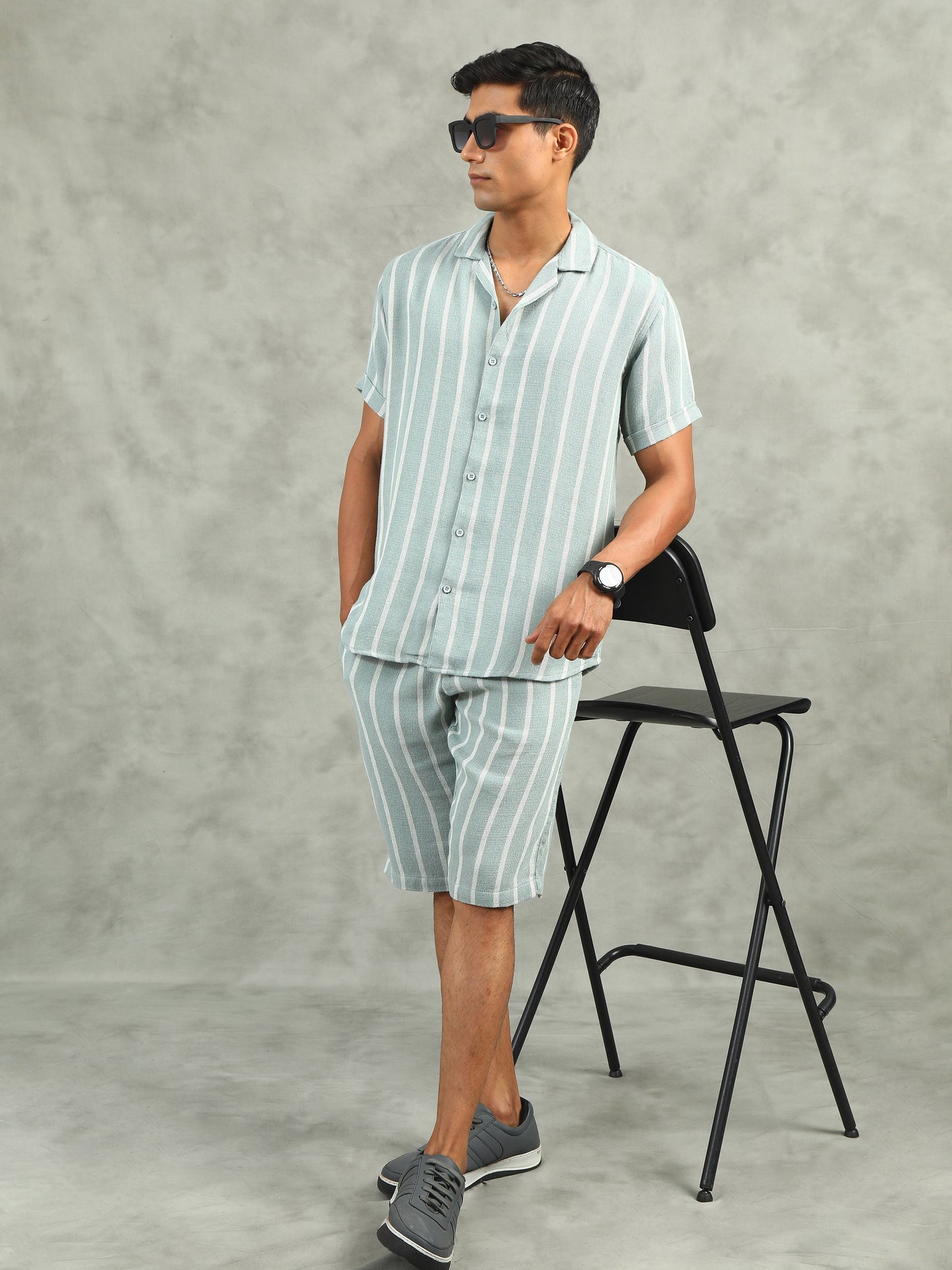 Green Regular Fit Striped Sets